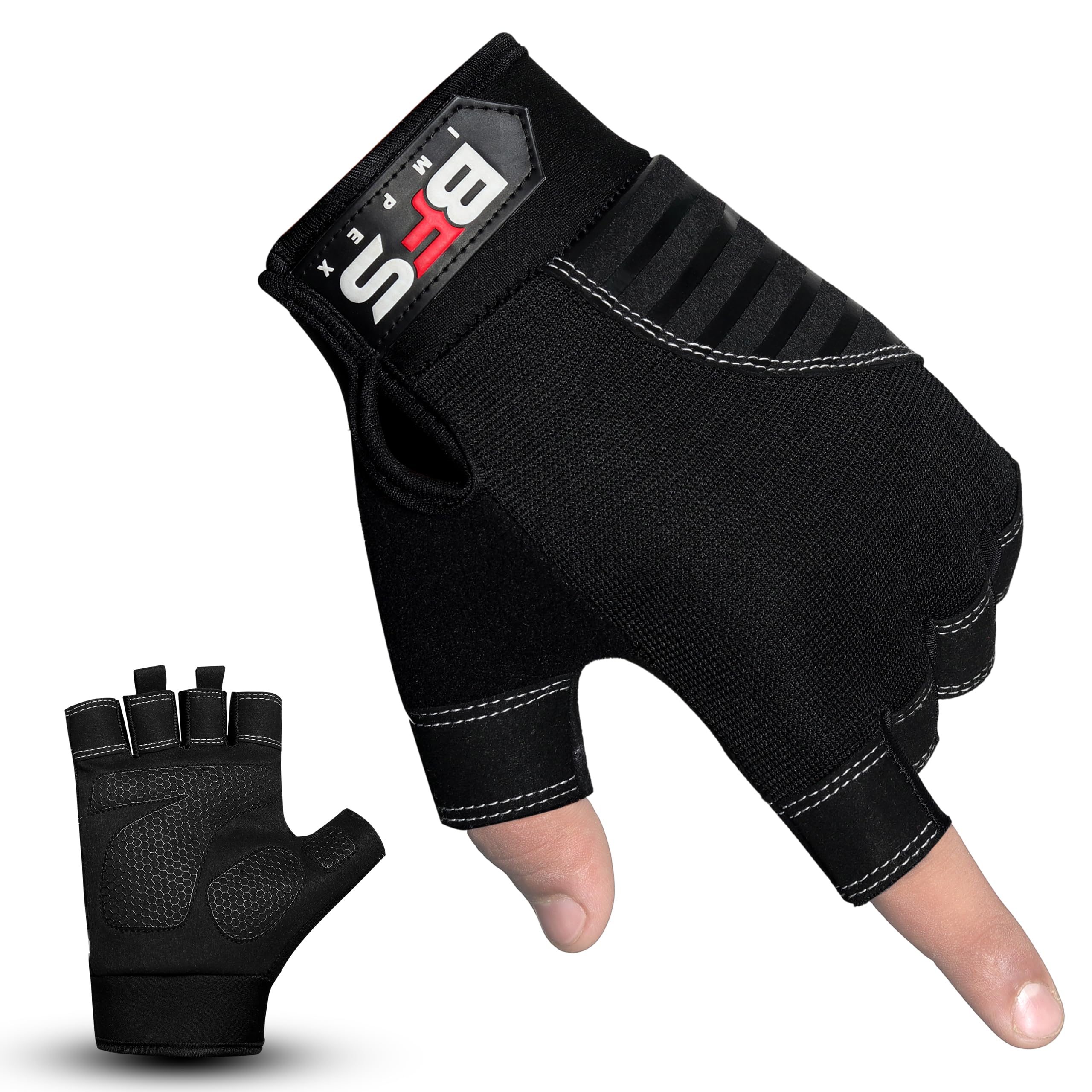 BFS IMPEX Gym Gloves for Weight Lifting,Workout Gloves with Full Palm Protection–Breathable Fitness Glove for Men & Women,Powerlifting,Pull Ups,Cycling,Gym Training (BLACK, M)