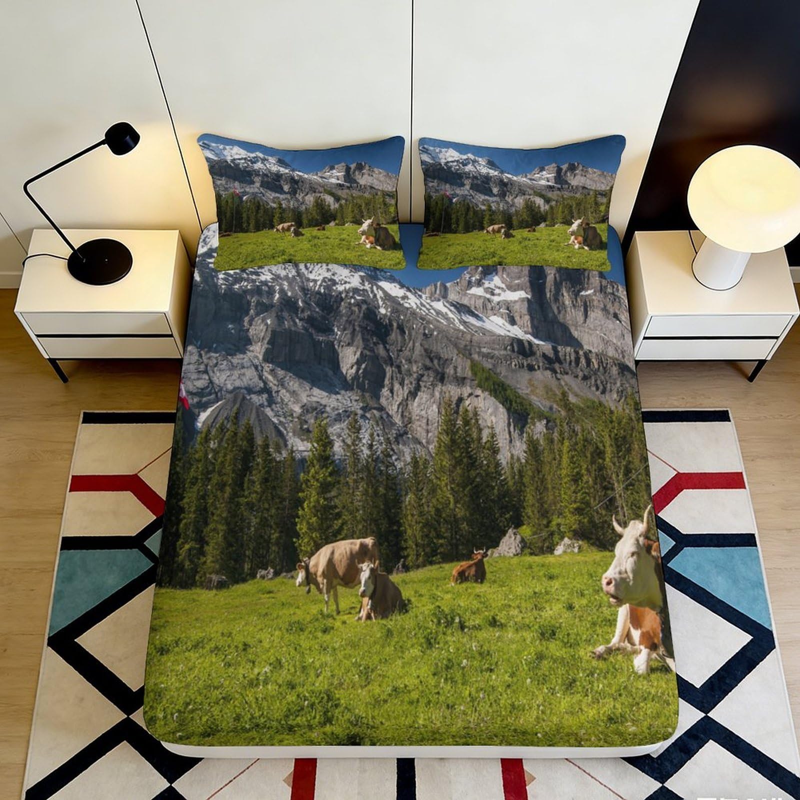 3D Printed Mountain Landscape Fitted Sheet Microfiber Nature Forest Mattress Cover for Bedroom Guest Room Decoration 90x200x25cm