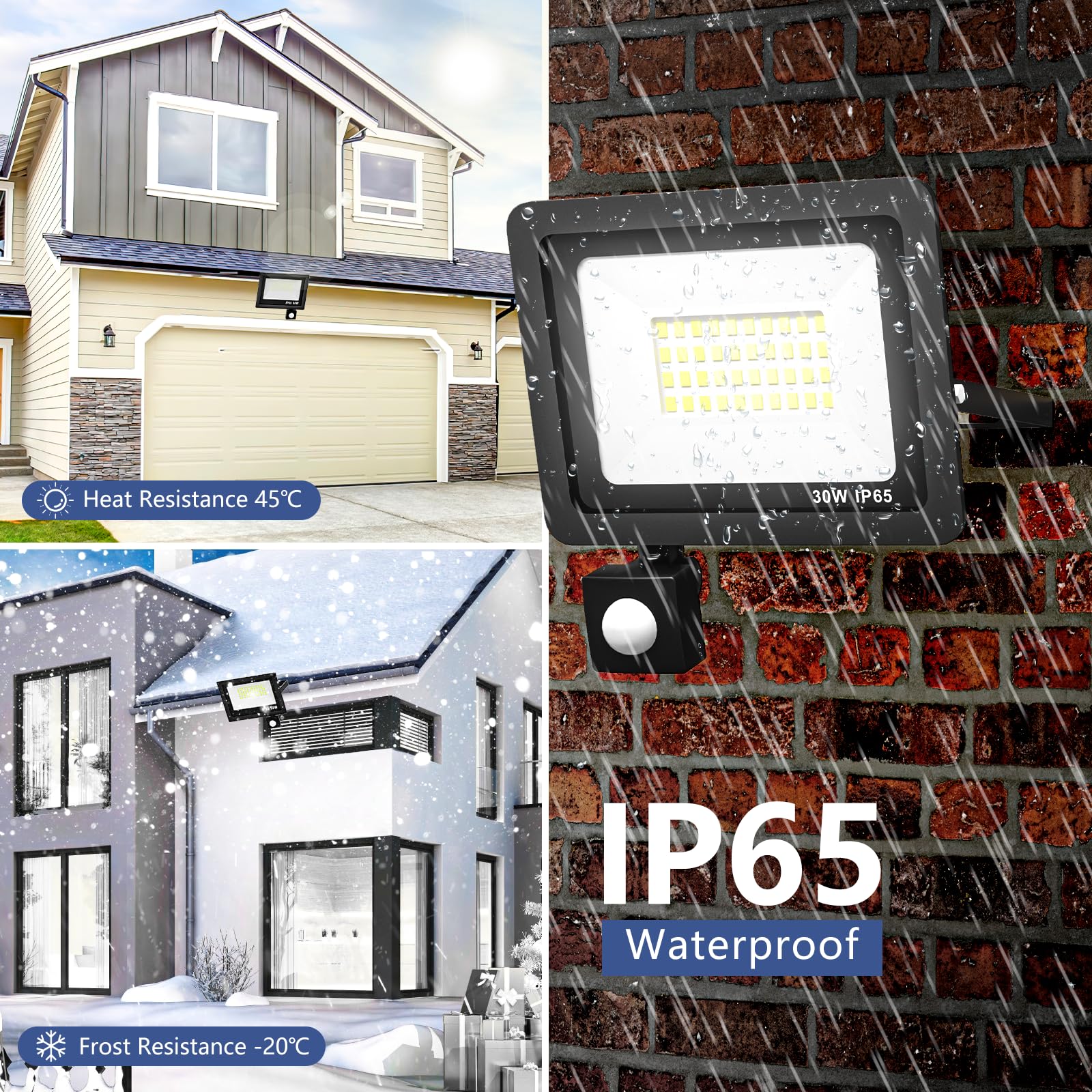 30W Fari Led da Esterno con Sensore di Movimento, IP65 Impermeabile Faretto Led Esterno 3000LM, 40LED 6500K Bianca Fredda - Fari Led Interna ed Esterna per Giardino Cortile Garage