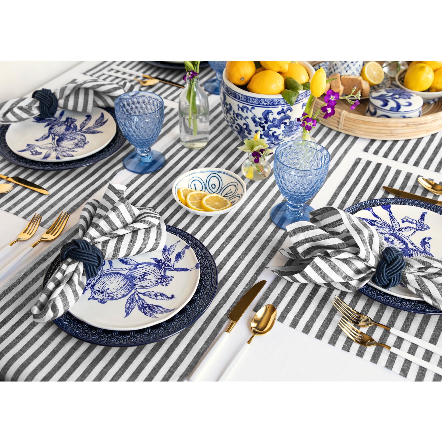 Solino Home Camino de mesa de lino a rayas de 72 pulgadas de largo, 100 % lino puro, color blanco y negro, 35,5 x 183 cm, ideal para comedor, boda, fiestas, primavera, día de la madre, Pascua, rayas