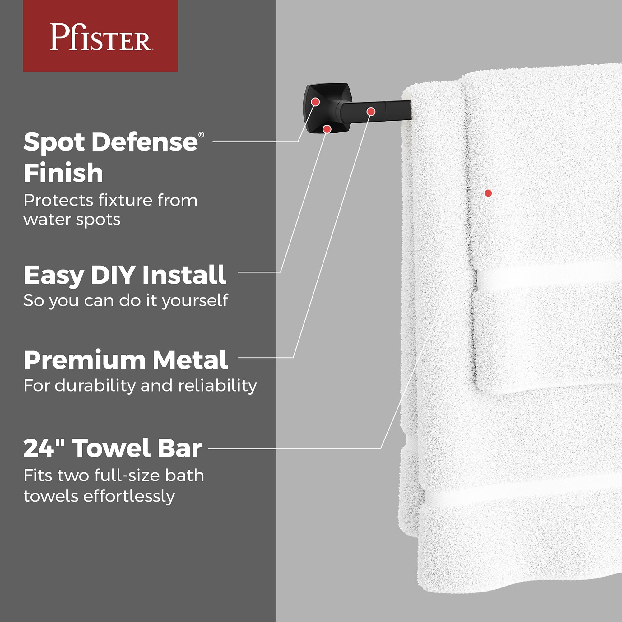 Pfister Vaneri BTBVRI2B - Barra portasciugamani da bagno, 61 cm, montaggio a parete, avvitabile, finitura nera opaca