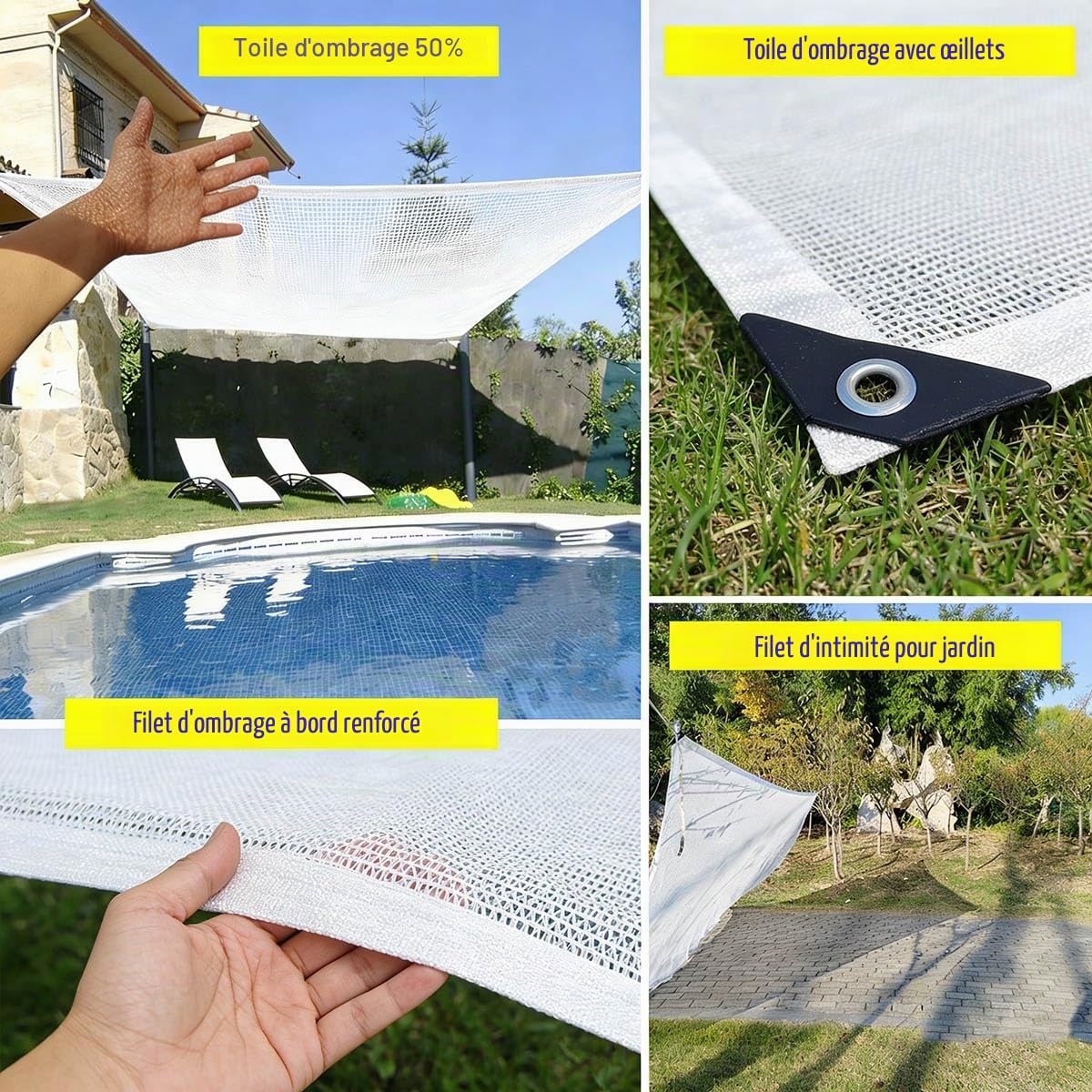 Filet D'ombrage Voile D'ombrage 50% Protection Solaire Tissu Blanc | Tissu D'ombrage, HDPE Toile d'ombrage, Thermique, pour Jardin Serre Pergola Extérieur Plantes(5x6m)