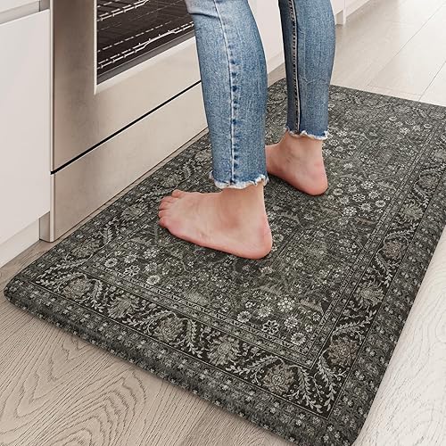 Vista 289 de KIMODE - Juego de 2 tapetes de cocina antifatiga, estilo vintage, antideslizantes, impermeables, ergonómicos, acolchados, cómodos para lavandería