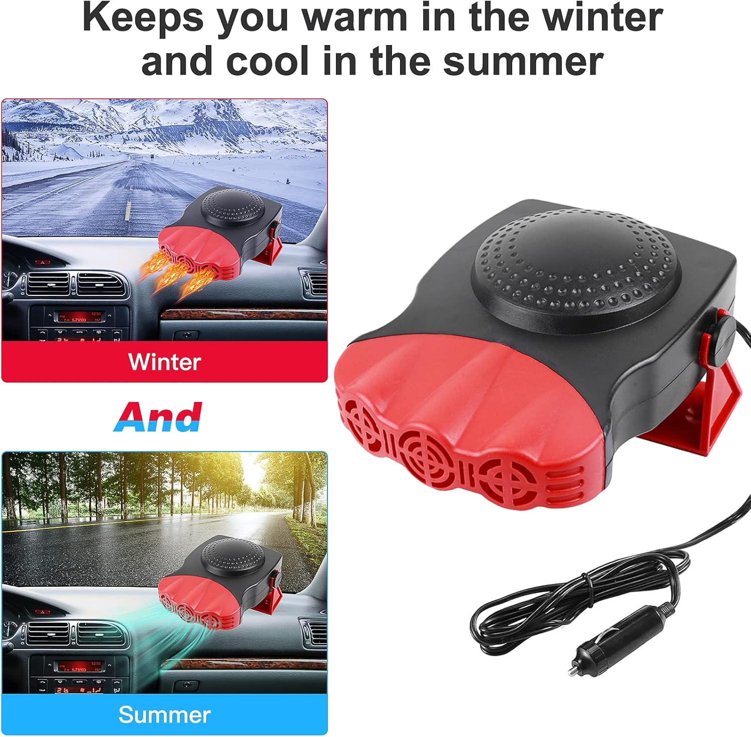 Car Heater, 12V 150W Car Heater 2 in 1 Heating Fan Defroster Demister Car Amplifier Cooling Fans Automotive Replacement Heater for Car SUV Truck Rv Trailer（Red） : Electronics