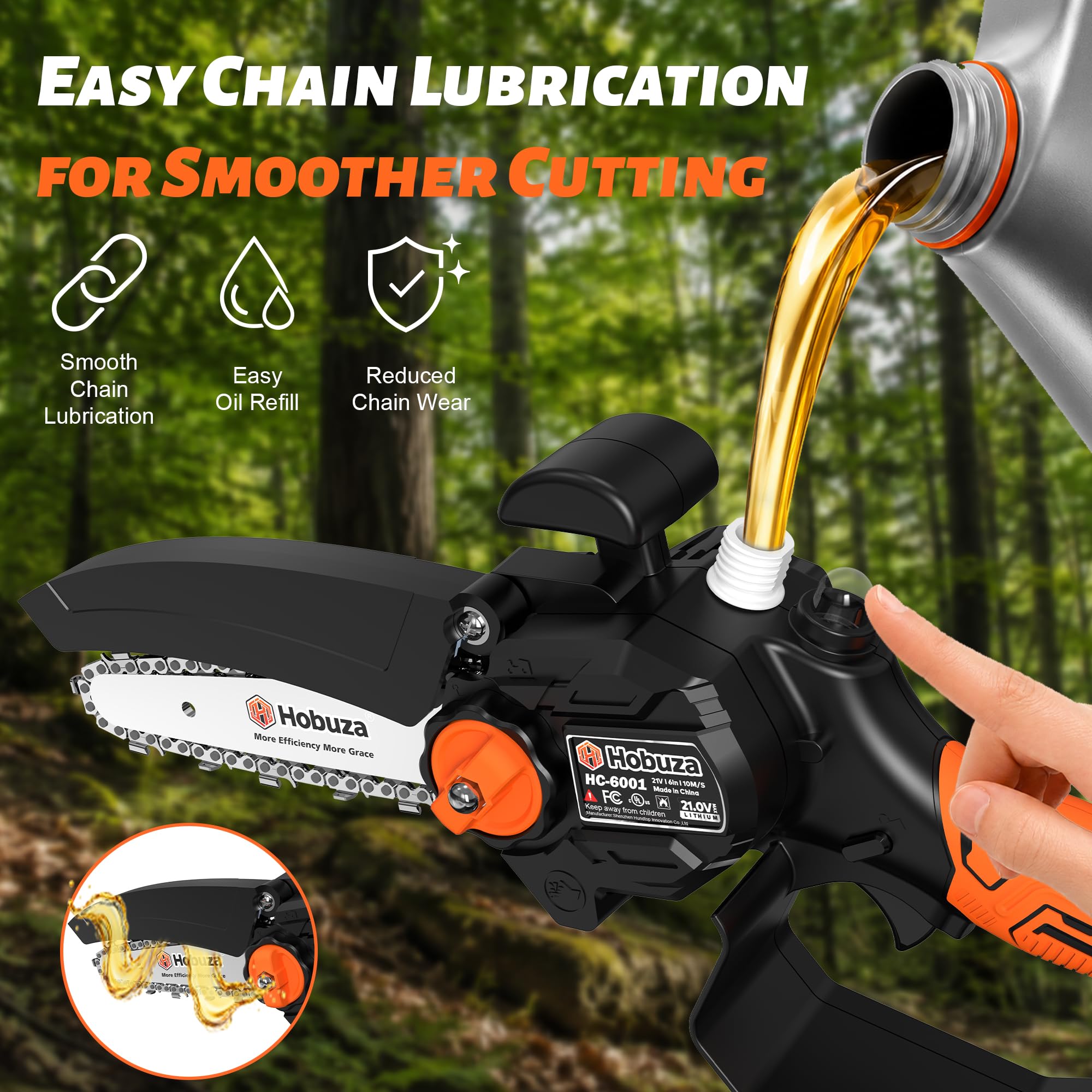HOBUZA 6 Inch Brushless Mini Chainsaw - Cordless Power -2
