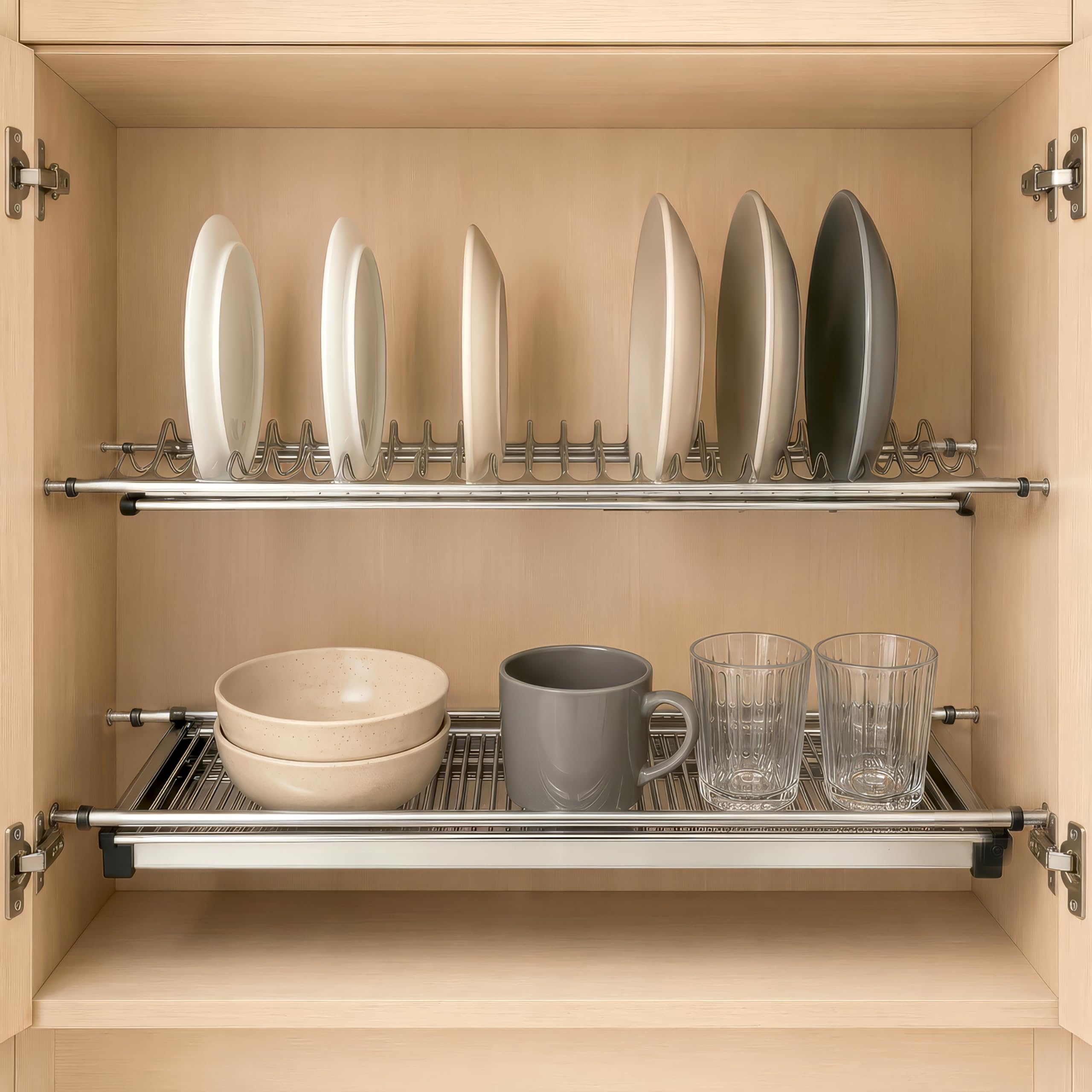Plantex Stainless Steel Dish Plate Rack Drainer/600mm GTPT Tray for Kitchen/Cabinet Kitchen Organizer for Quick Drying and Storage - Set of 3 Pcs (Chrome)-picture-10