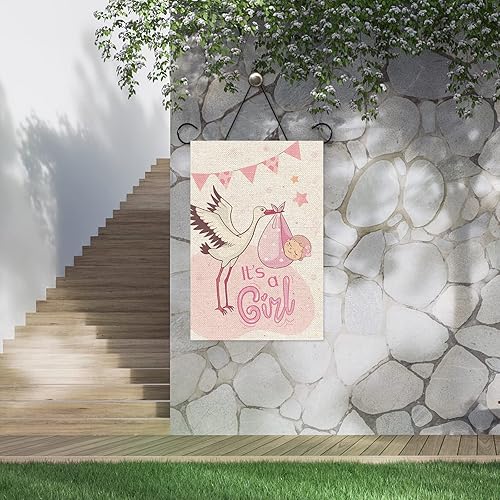 Miniatura 8 de INNORU Bandera de jardín con texto en inglés "It's a Girl", letrero de fiesta de revelación de género, letrero de bienvenida para baby shower,