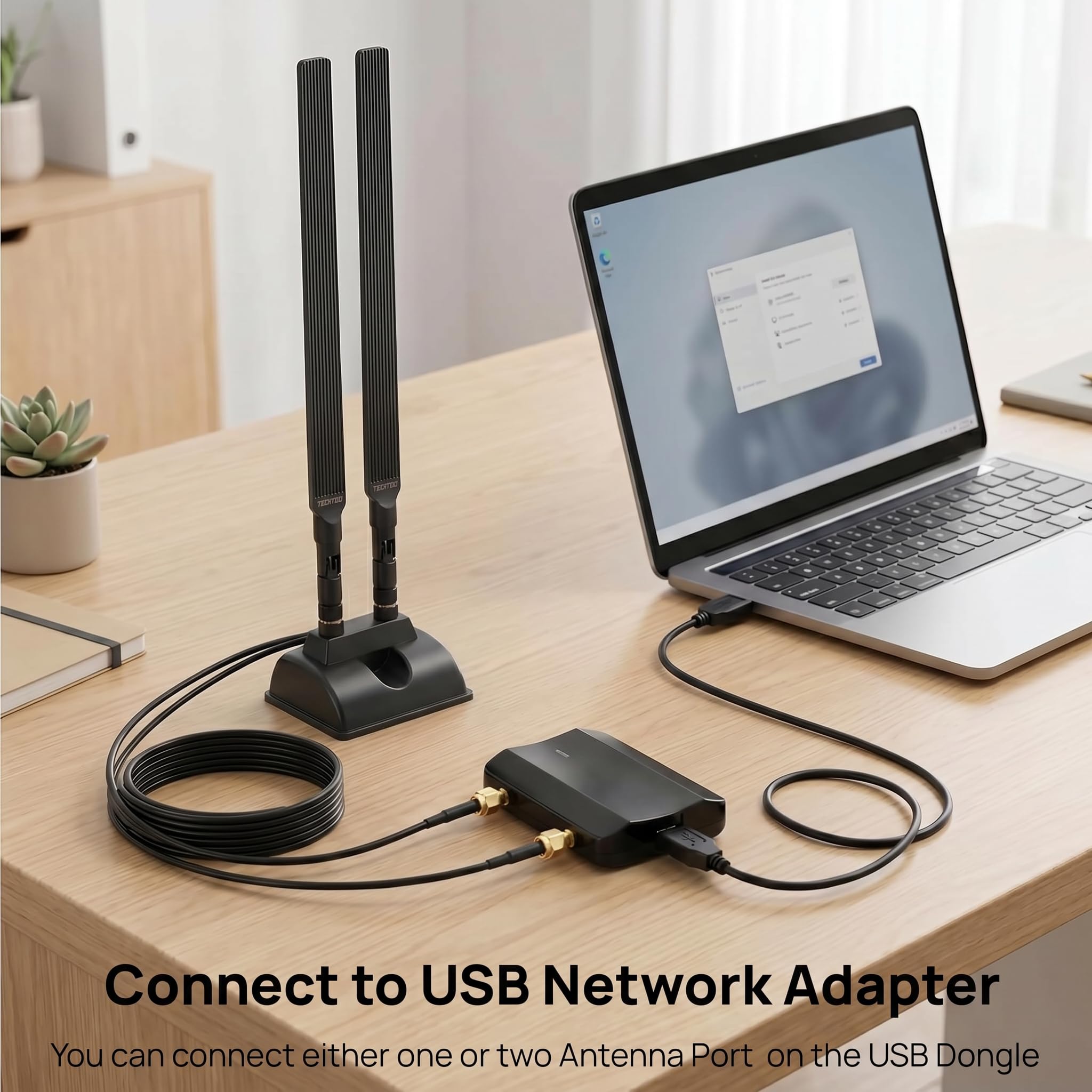 TECHTOO Antena WiFi de 12 dBi de doble banda 2.4 GHz 5 GHz RP-SMA Antenas WiFi con base magnética y cable de extensión de 4 pies para PC de escritorio, PCI, Bluetooth, tarjeta de red inalámbrica