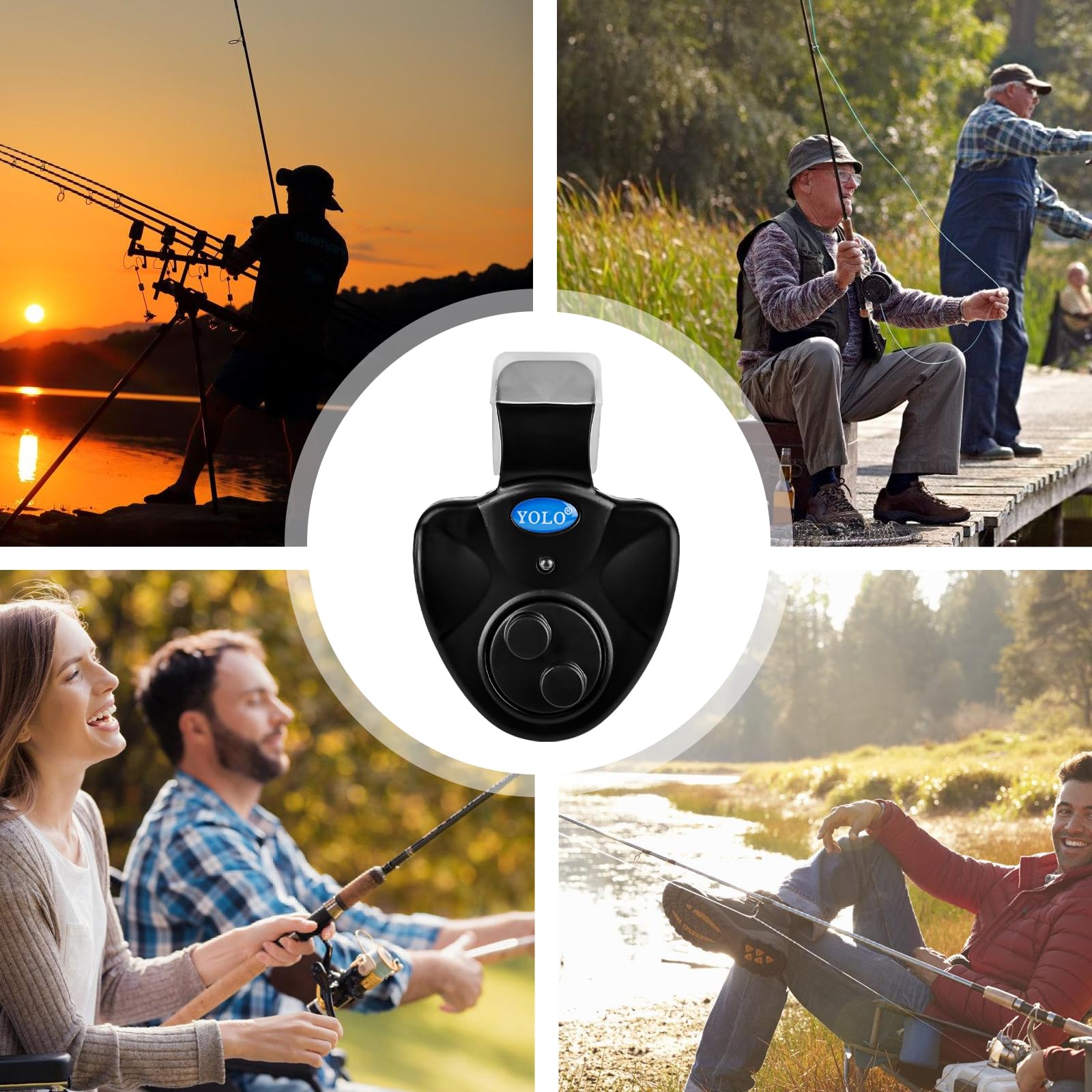Lot de 4 détecteurs de touche électroniques pour la pêche - Avec indicateur lumineux LED - Vibration sensible sur la canne - Équipement de pêche