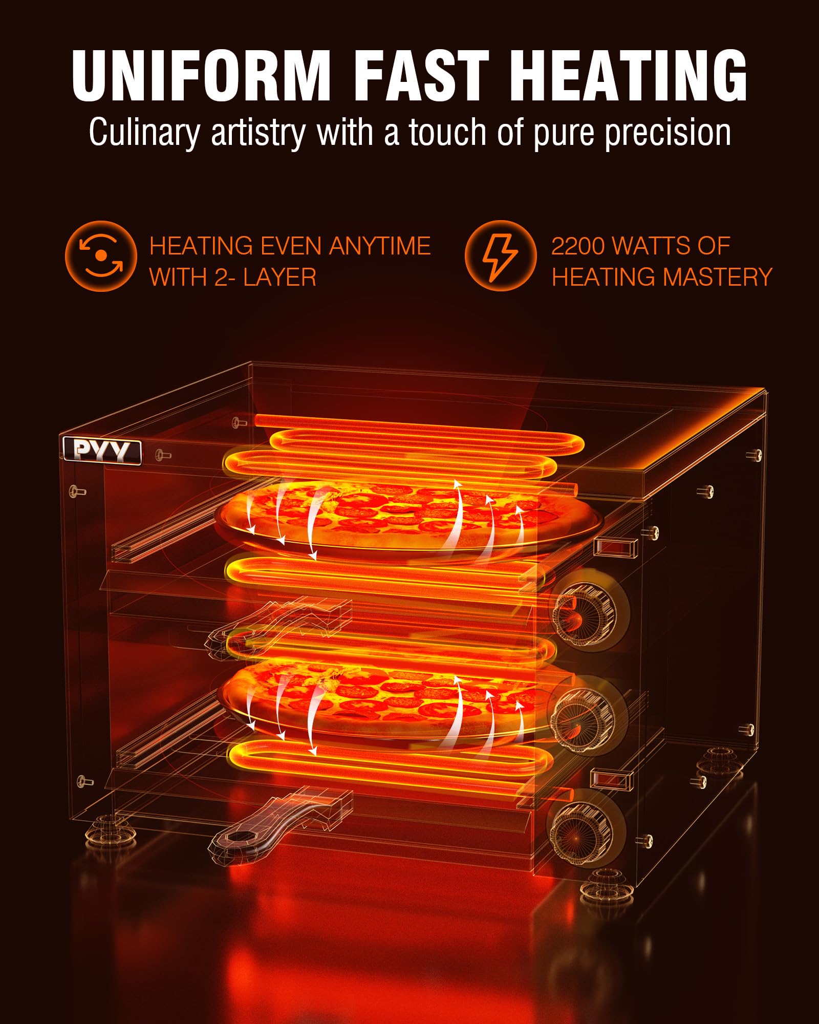 PYY Countertop Pizza Oven Electric Indoor Pizza Oven Commercial Stainless Steel 2-Layers Pizza Cooker with Timer for Home Restaurant Silver