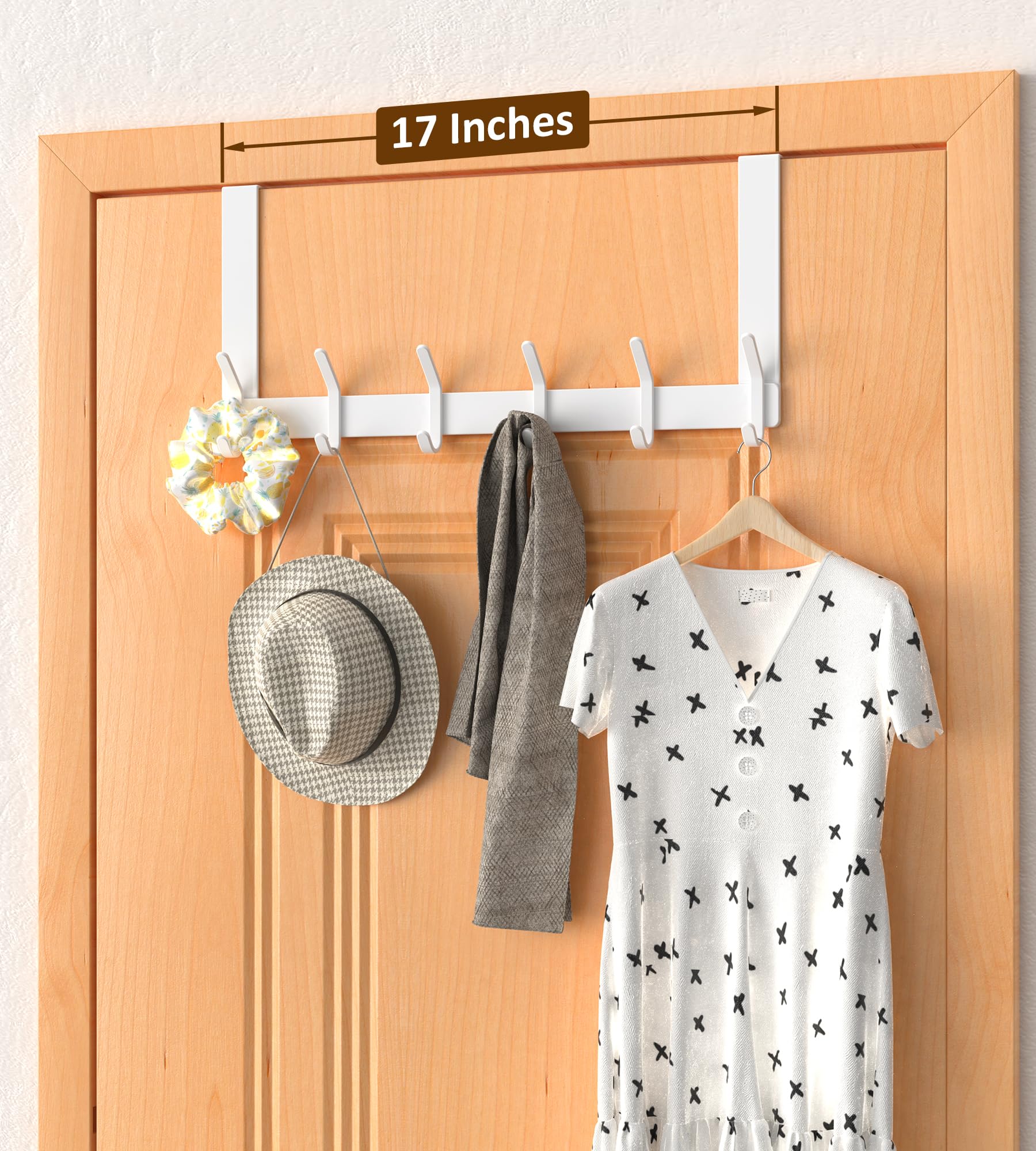 CHAUNCEY HOME Over The Door Hooks Hanger with Extended Arms, Perfectly Fits US Standard 1 3/8-inch Doors, J7U, Thickened Bathroom Accessories and Towel Rack Organizer Holder, Glossy White, J-Shaped