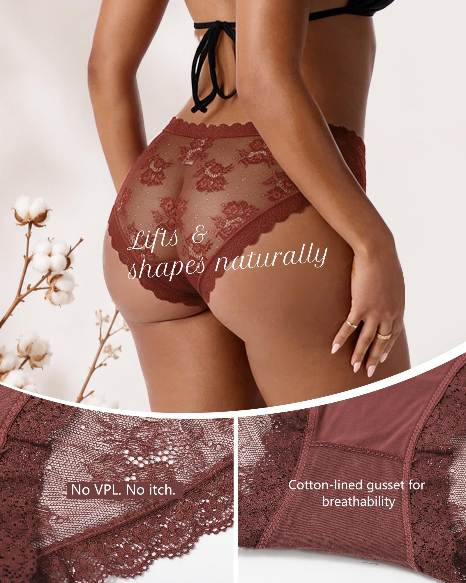 LEVAO Sous-vêtements sexy et respirants en dentelle pour femme - Culotte hipster extensible sans couture