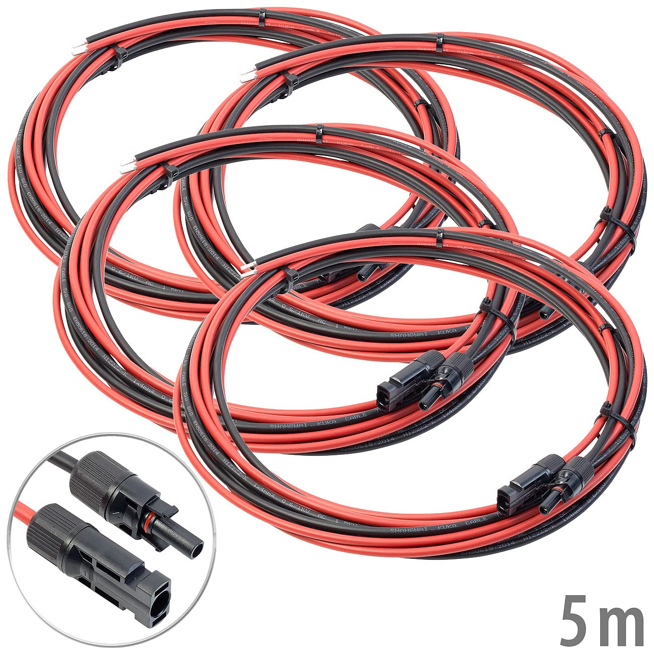 revolt Solarleitungen: 4er-Set Solarmodul-Verbindungskabel, 4 mm² Leitungsquerschnitt, 5 m (Solarzellen Kabel, Solarkabel)