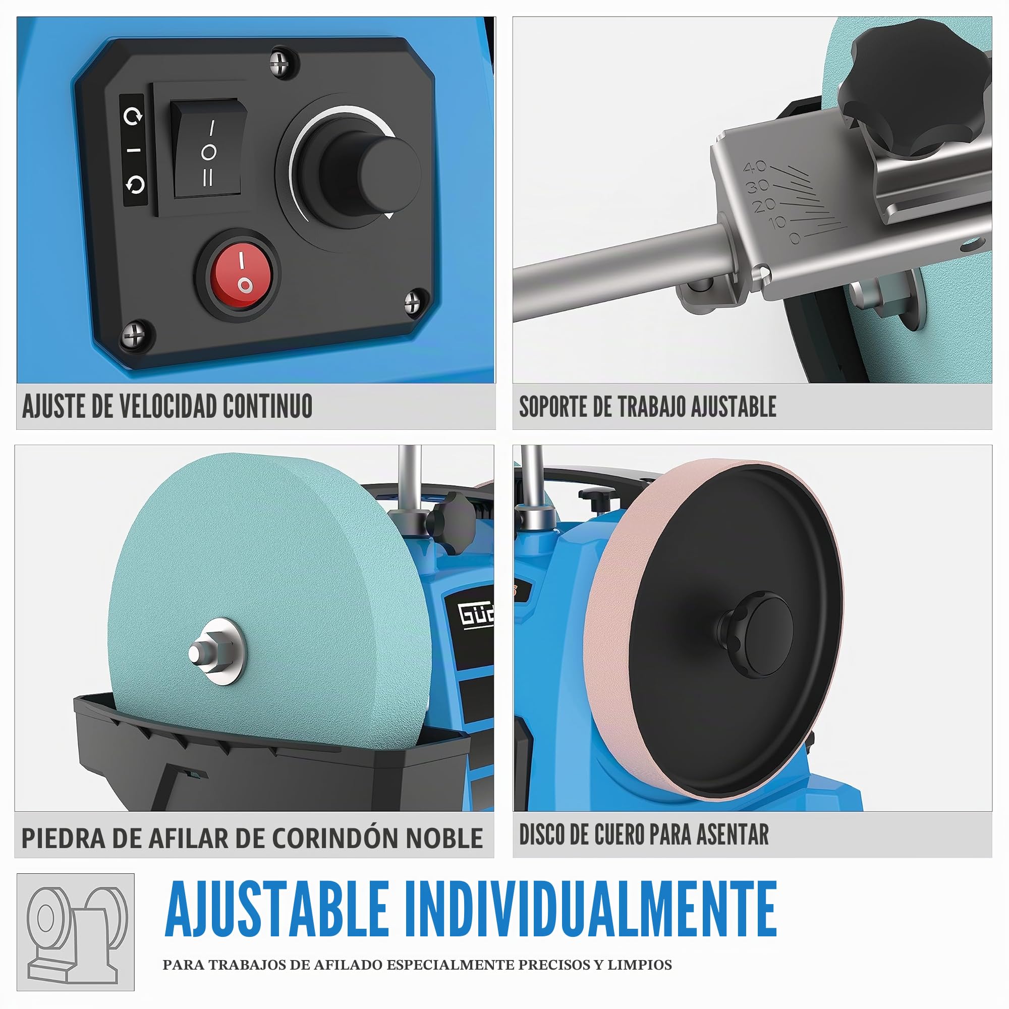 Güde 55247 GNS 200 VS - Lijadora húmeda (230 V, 120 W, disco de lijado en seco y húmedo de 200 mm), color azul, 45,5 x 28 x 37 cm