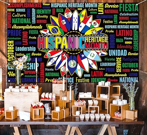 Miniatura 3 de Sunwer Telón de fondo para cabina de fotos del mes de la herencia hispana, 21 banderas de países de habla hispana, decoración de fondo para colgar