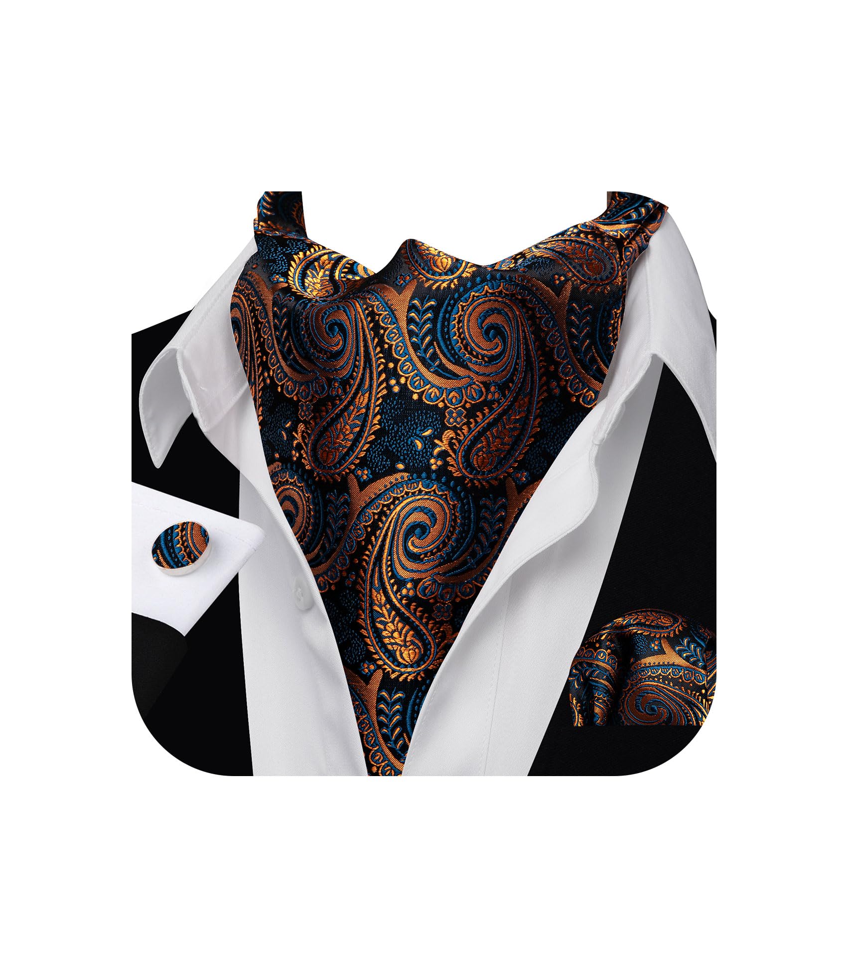 Barry.Wang Ascot for Men Cravat Tie Sets Paisley Scarf Self Tie Necktie