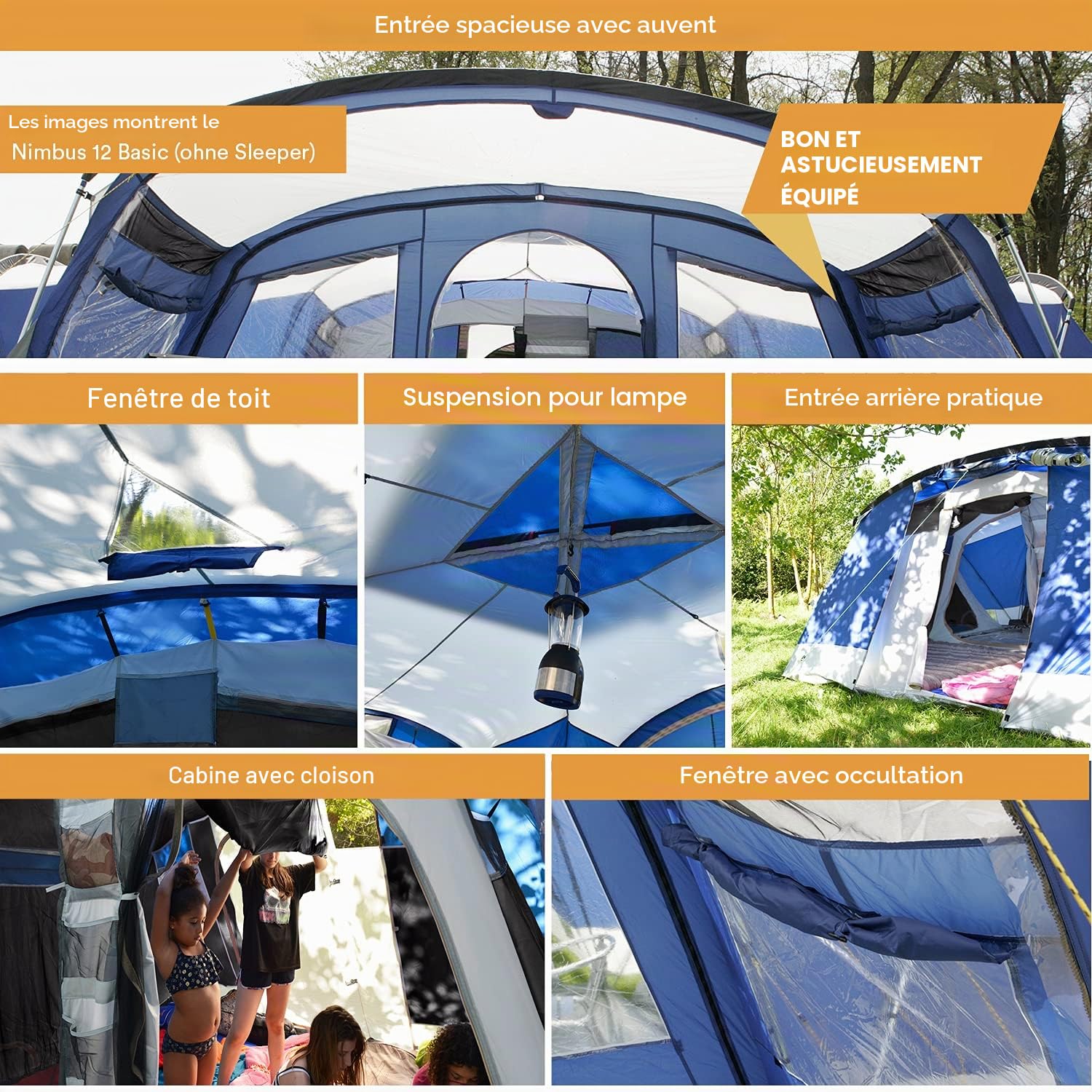 Skandika Tente familiale Nimbus pour 12 Personnes | Tente de Camping avec/sans Technologie Sleeper, avec/sans Tapis de Sol Cousu, étanche, Hauteur 2,15 m