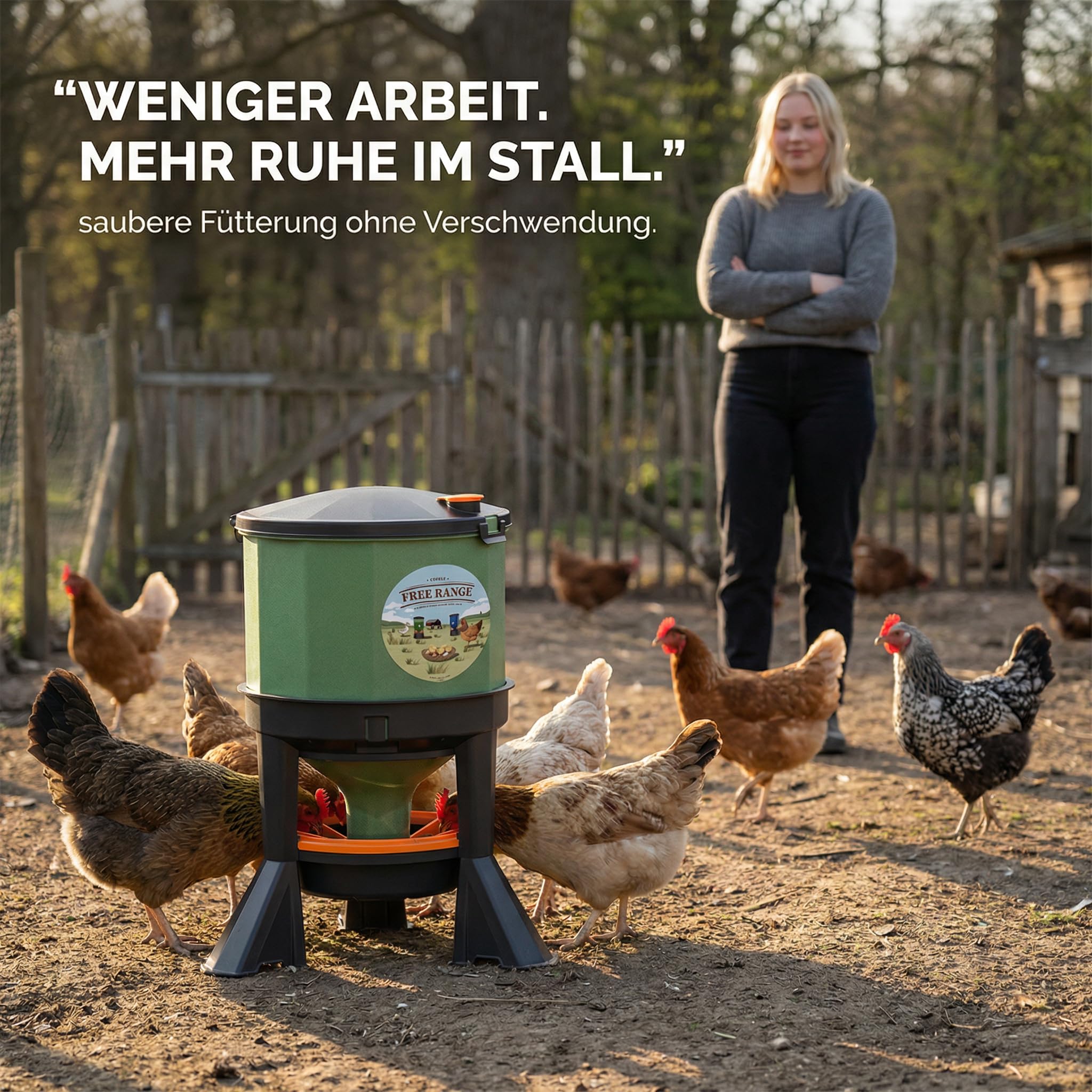 Futterautomat 35 L Hühner Geflügel Futterspender – Futter-Spargitter | UV-beständig, BPA-frei, leicht zu befüllen & zu reinigen, hohe Standfestigkeit, Klappdeckel mit Sicherheitsverschluss
