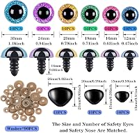 SANNIX 90 darabos biztonsági szem és orr szett 12-30 mm horgolt állatok babák plüss játékok készítéséhez színes műanyag 2