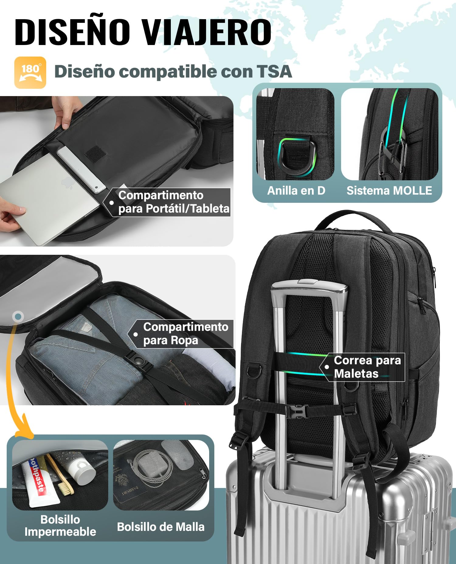 VANKEV Mochila de Viaje Expandible Equipaje de Mano para EasyJet Bolsa PC | 30L-38L, Gran Capacidad, Mochila Ligera para Portátil 17", Mochila de Viaje Casual para Hombre y Mujer, Gris Basalto