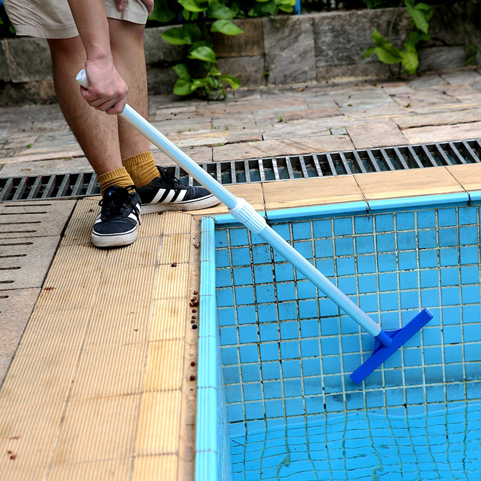 Brosse de Nettoyage de Piscine Nettoyeur en Plastique de 10 Pouces avec Surface Télescopique Rob Balai Robuste Brosse de Nettoyage Portable