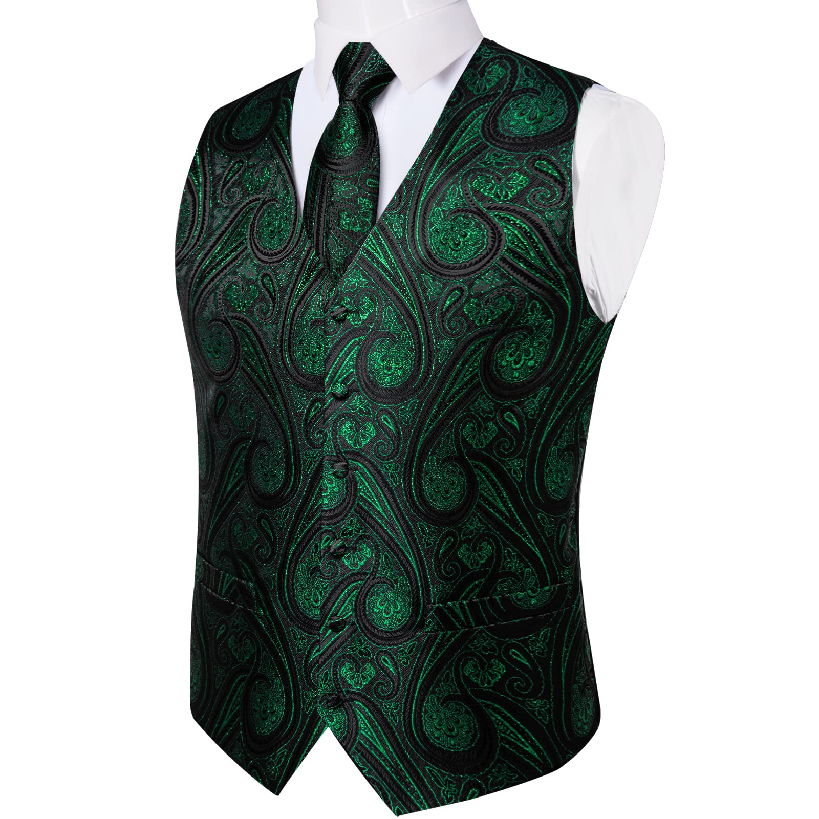 DiBanGu Herren-Set aus Seide, Paisleymuster, Weste und Krawatte, vorgebundene Fliege, formelle Weste für Hochzeit, Party, 6 Stück