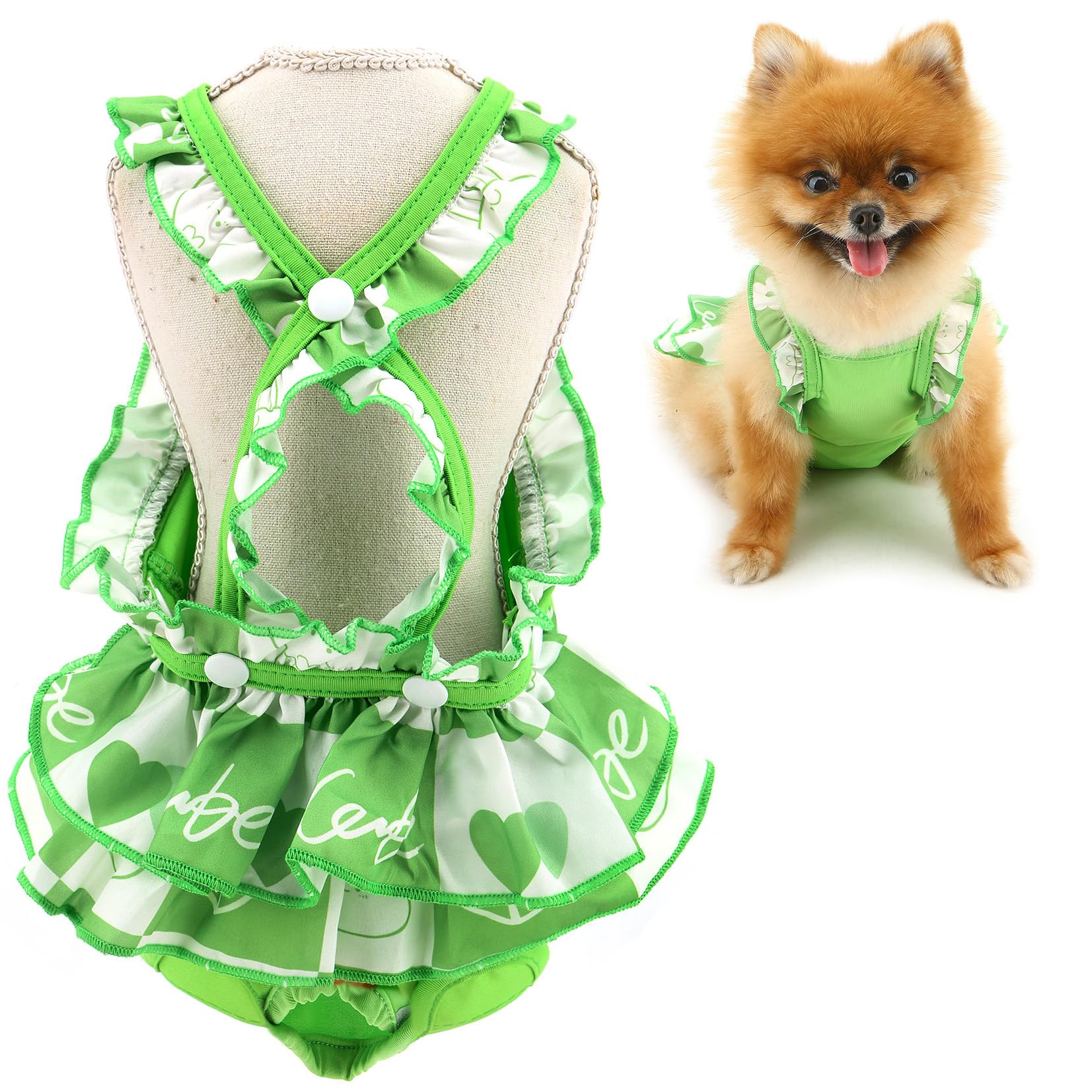 SMALLLEE_LUCKY_STORE Washable Reusable Dog Diaper Plaid Pet Sanitary Pantie with Suspender Puppy Cute Pet Underwear Diaper Jumpsuits for Female Dogs in Heat Period, Green, S