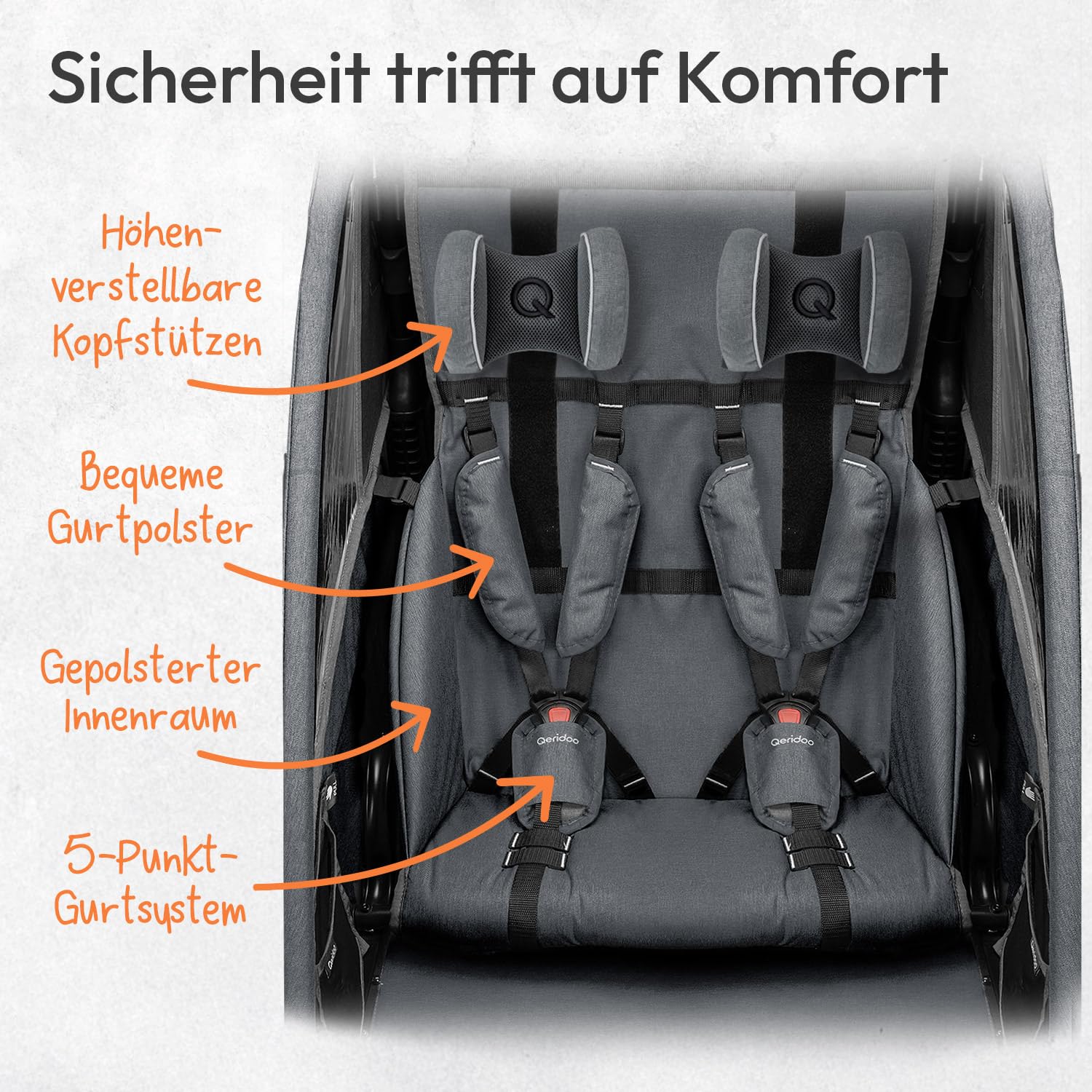 Qeridoo QUPA 2 Blue Comfort Sport Set | Fahrradanhänger 2 Kinder mit Joggerrad, Kupplung & Faltgarage | Kinderfahrradanhänger | Fahrrad Anhänger Kinder | Kinderanhänger Fahrrad | Jogger Kinderwagen