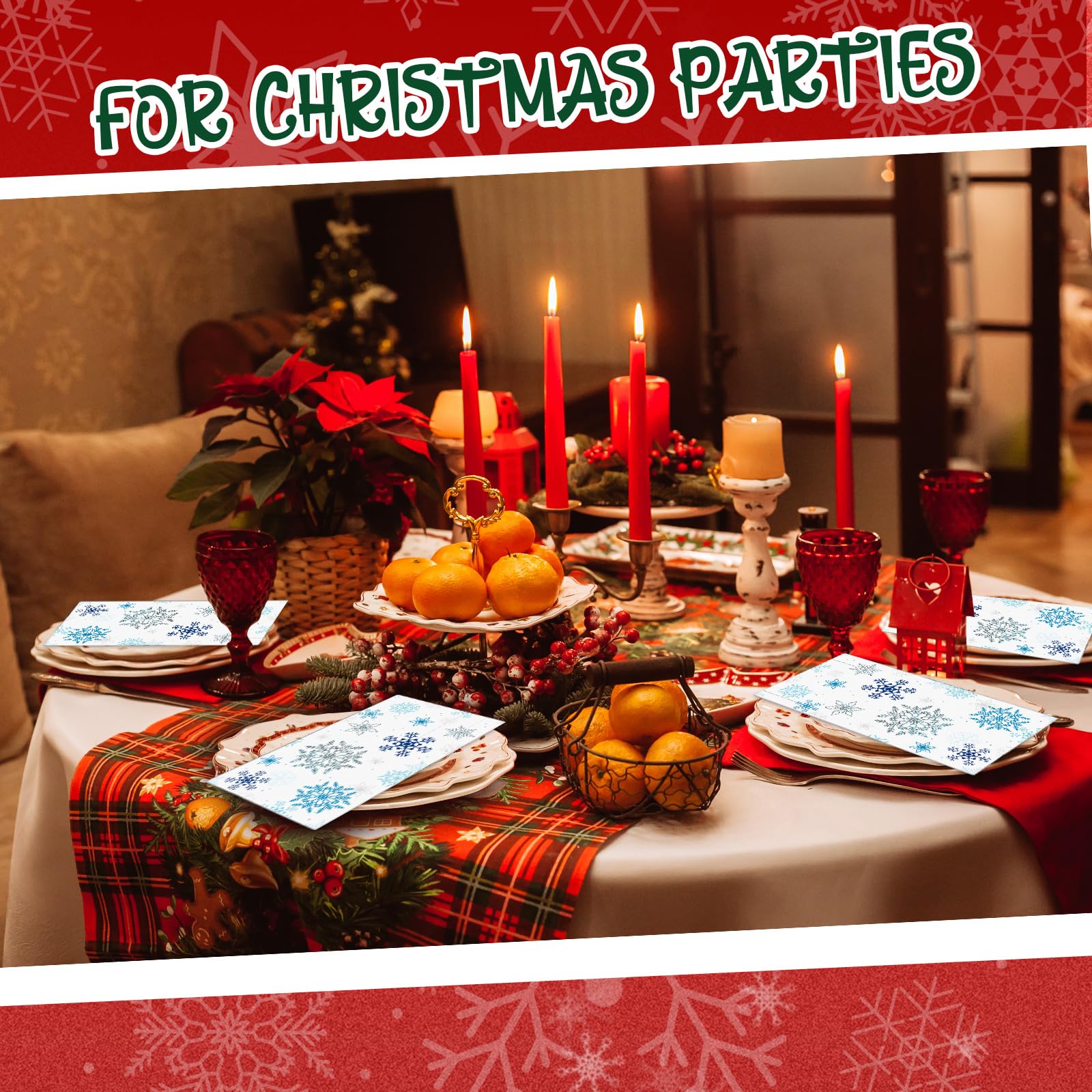 PerKoop 200 servilletas de papel de Navidad, servilletas de copo de nieve, con temática de nieve, toalla de mano desechable, servilletas decorativas para cena, servilletas de invitados para Navidad