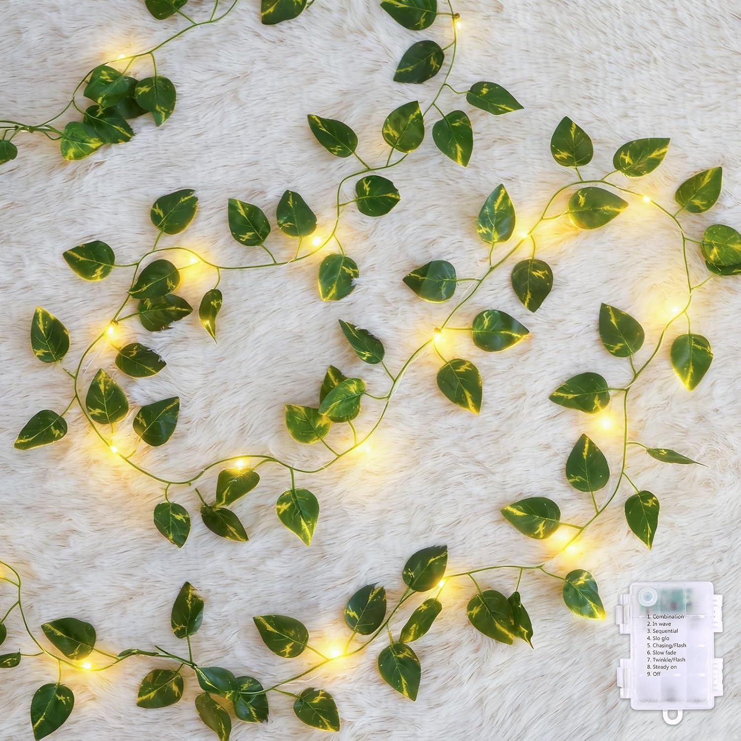 CEWOR Vines with Lights Battery Operated, 40ft 120 LED Ivy String Lights, Fake Ivy Garland for Home Wedding Decor (Pothos)