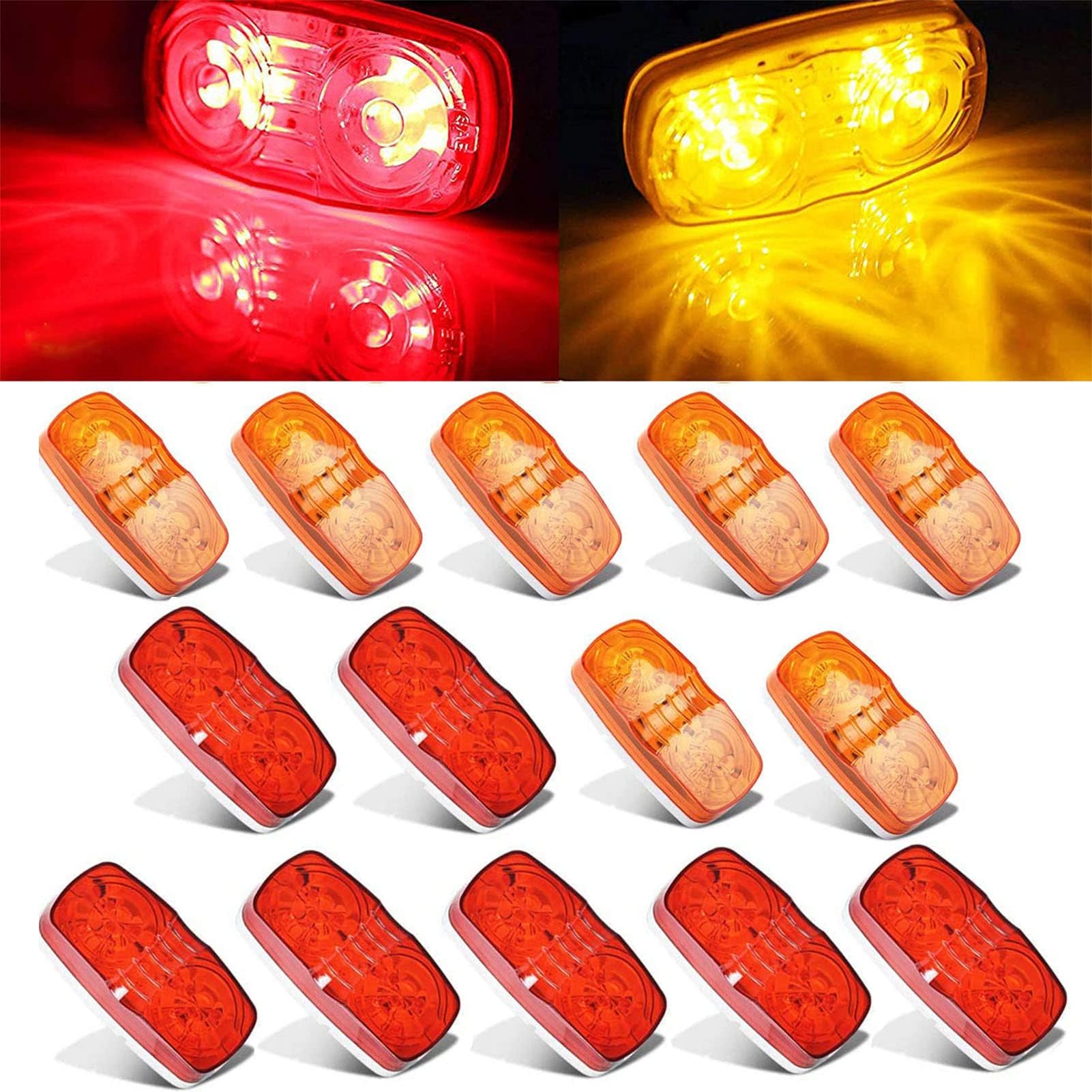 - NPAUTO 14Pcs Trailer Marker LED Lights, 4x2 Inch Double Bullseye 7 Amber & 7 Red 10 LED Side Marker Light Indicator Surface Mount for Truck RV Camper Led Marker Clearance Lights Sealed