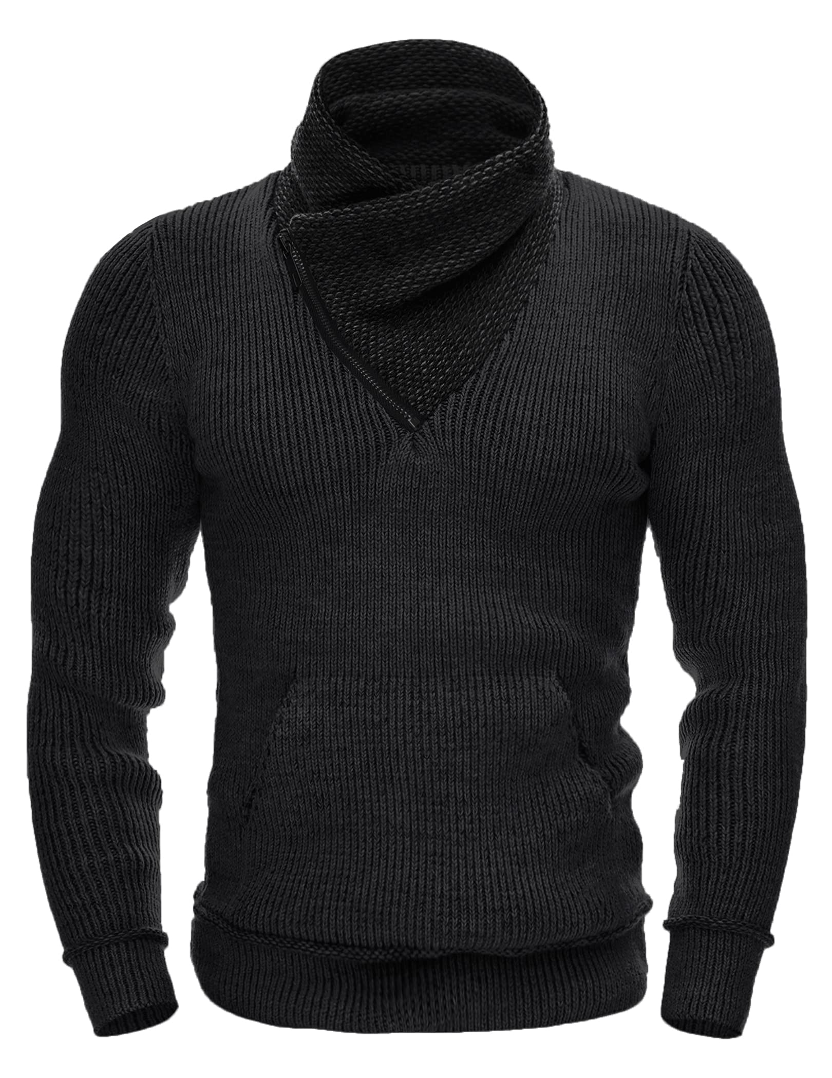 COOFANDY Maglioni da uomo a collo alto, a collo alto, con tasche, 1- nero., XX-Large