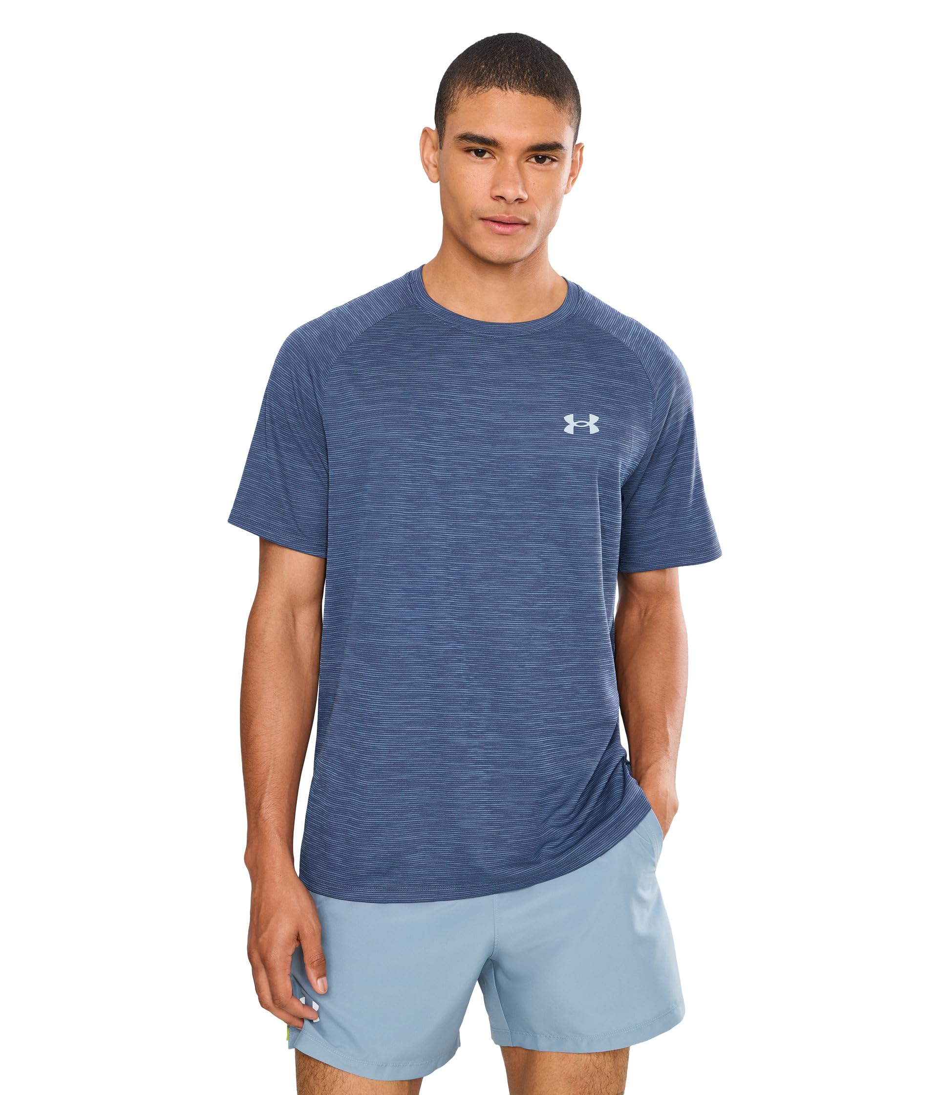 Mens, Tech Textured Short Sleeve T-Shirt, Downpour Gray/Blue Fog, XX-Large