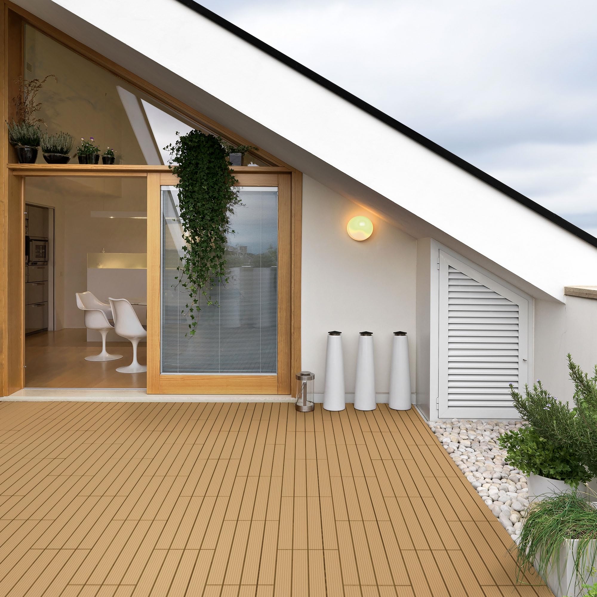 ECD Germany Piastrelle per Pavimenti da Esterno Piastrelle per Terrazze in WPC 60x30 cm Set di 6 Pezzi 1 m² Colore Teak con Aspetto Legno Piastrelle da Giardino con Drenaggio e Sistema Plug-in