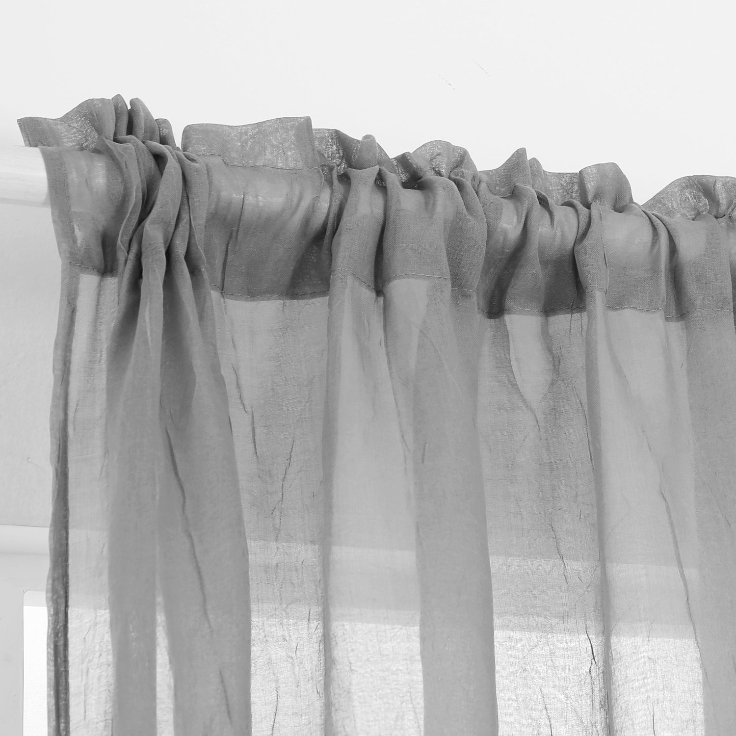 Deconovo sólido (aspecto de lino), color ondulados Sheer sintética India algodón cortina paneles 1 par, poliéster y mezcla de poliéster, Gris, 42W x 95L Inch