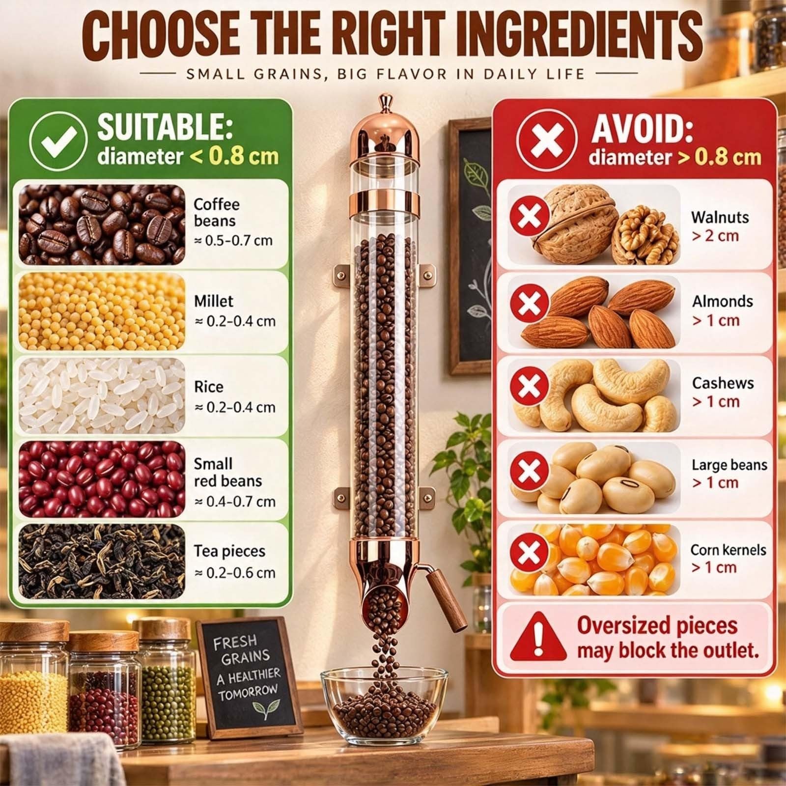 Dispenser Di Chicchi Di Caffè Per Bar E Buffet – Contenitore Per Cereali