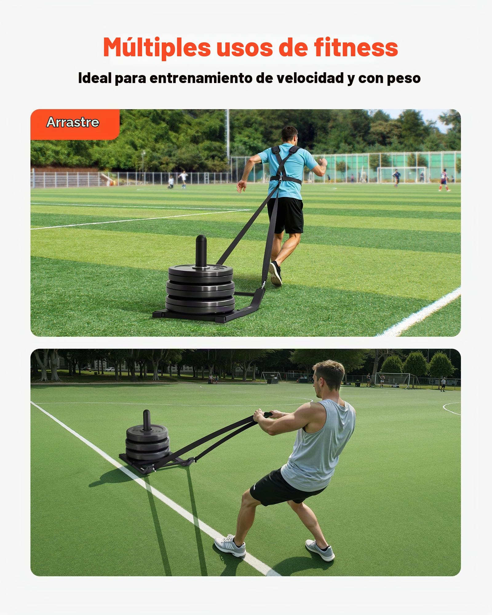VEVOR Trineo de Pesas de Acero Q235, Trineo de Entrenamiento de Fuerza para Mejorar la Velocidad en Ejercicios Atléticos, Equipo de Fitness con Arnés, Compatible con Discos de 25/51 mm, Negro