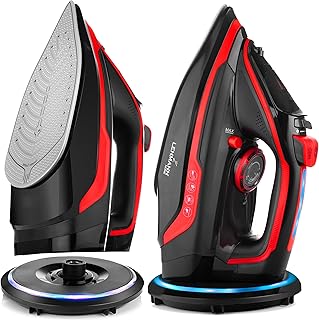 LEHMANN LGOIR-2632 Plancha de Vapor Inalámbrica 3000W, Plancha Ropa con Suela Cerámica, Base de Carga, Depósito 320 ml, Sistema Antigoteo, Función de Limpieza Fácil, Apta para Planchado Vertical