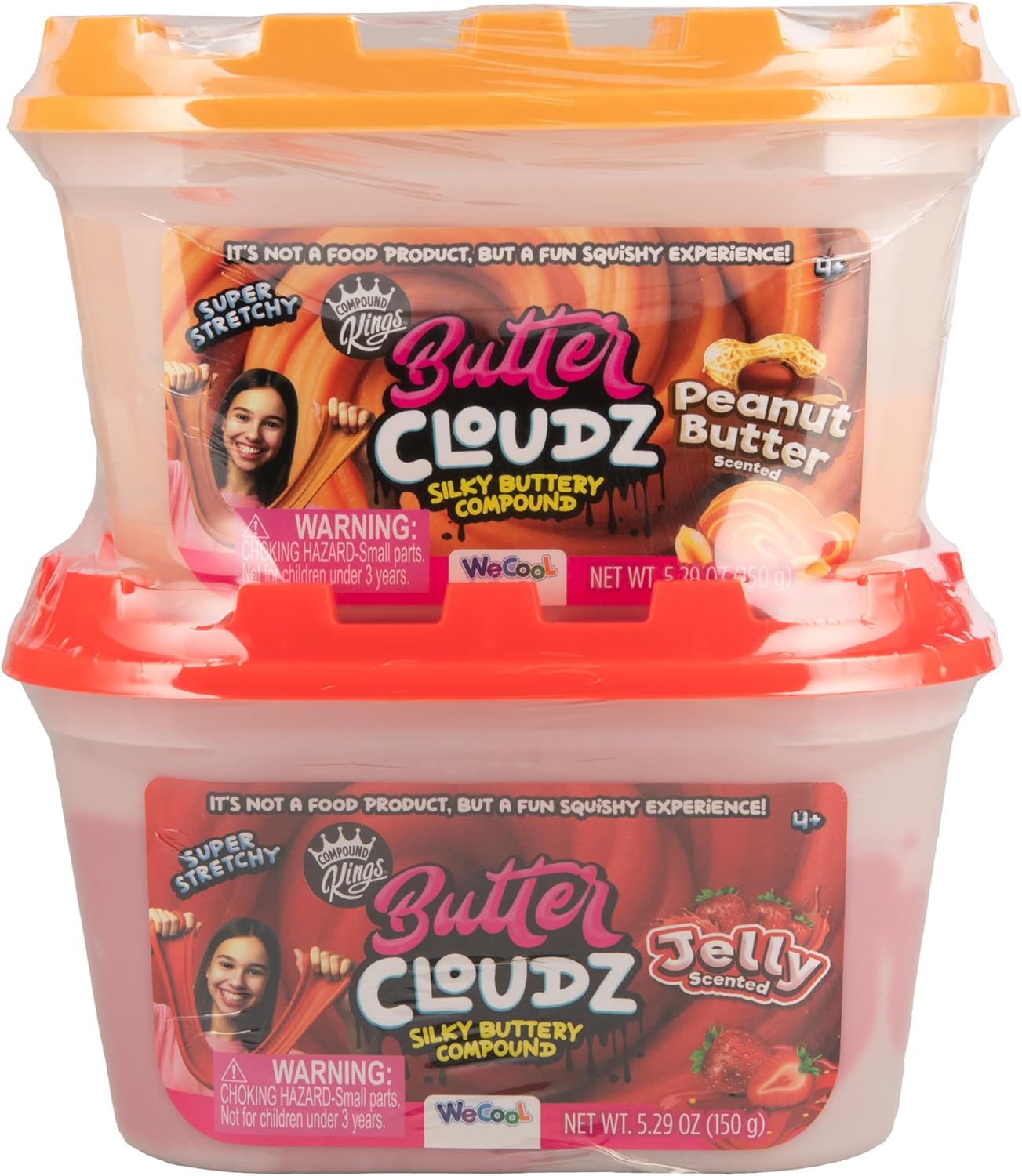 Butter Cloudz by Compound Kings Medium Slime Tub PB&J 2-Pack, Peanut Butter & Strawberry Jelly Scented Butter Slime, 300g Soft, Stretchy, Non-Sticky Slime for Kids Ages 4+ | WeCool