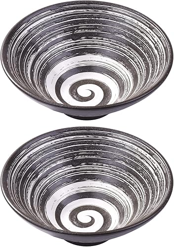 Miniatura 9 de Juego de 2 cuencos japoneses para ramen, cuencos de cerámica para cereal para sopa de fideos (BC)