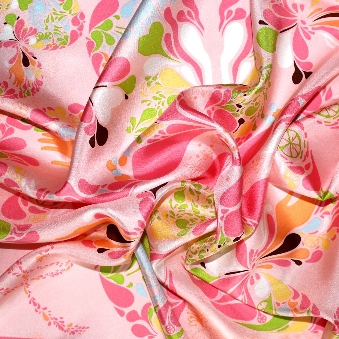 LORENZO CANA Foulard pour la femme – écharpe de 100% soie pour le printemps et l´été, carré avec les mesures de 70 x 70 cm – une sensation de luxe en rose saumon vert jaune blanc orange