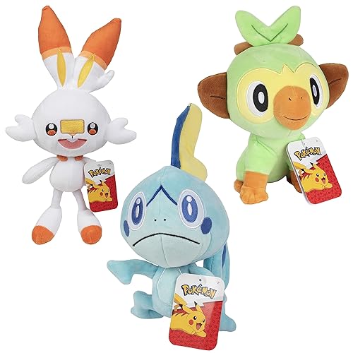 Pokemon 8" Scorbunny, Grookey & Sobble Plush 3-Pack - Officially Licensed - Sword & Shield Galar Starter Set - Authentic Soft Stuffed Animal Toy - Christmas Stocking Stuffer Gift for Kids, Boys, Girls
