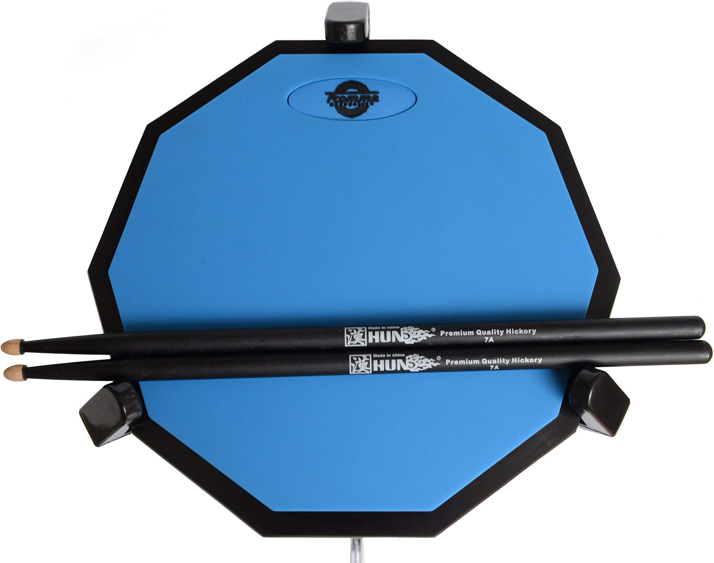 Tromme Drum Practice Pad and Carrying Case , 12 Inch Silicone with Wooden Base and Real Drum Feel ,Sticks and Stand Not Included (Blue)
