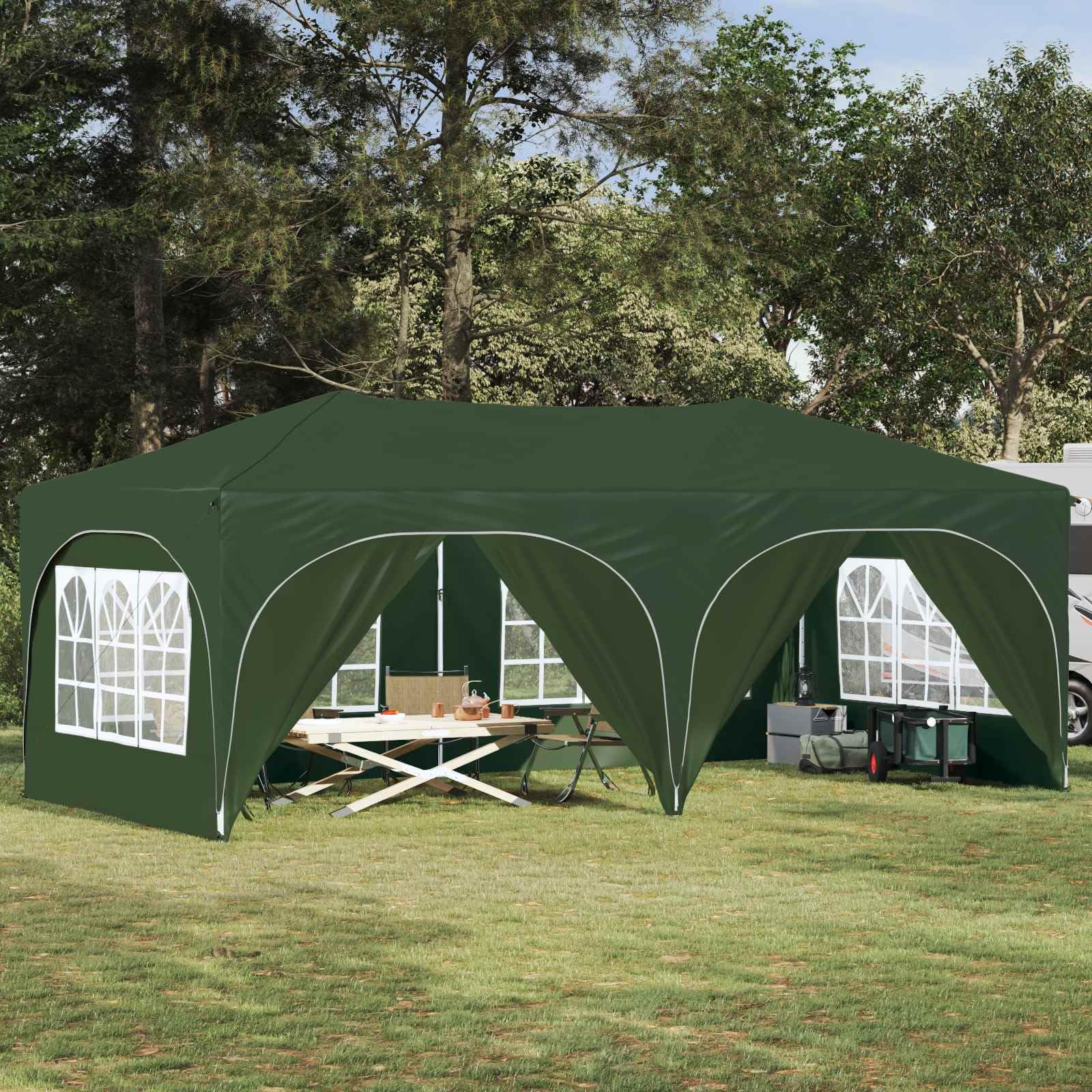 Carpa jardín plegable para 20 personas con paredes impermeables color verde
