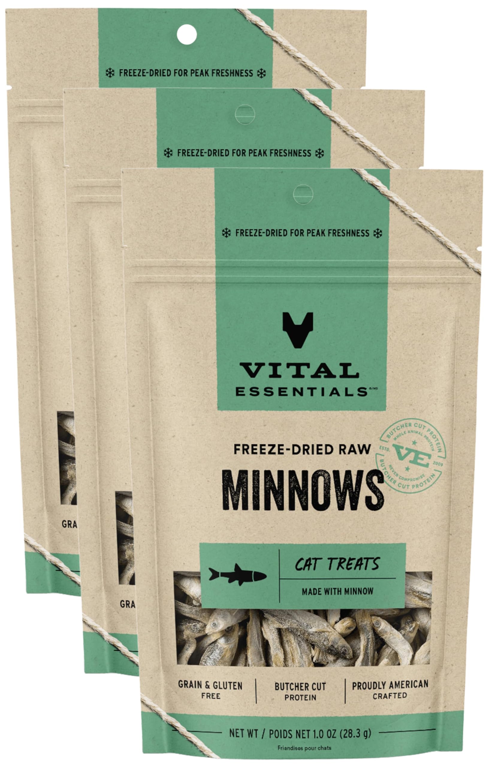 Vital Essentials Freeze Dried Raw Single Ingredient Cat Treats, Minnows, 1 oz (Pack of 3)