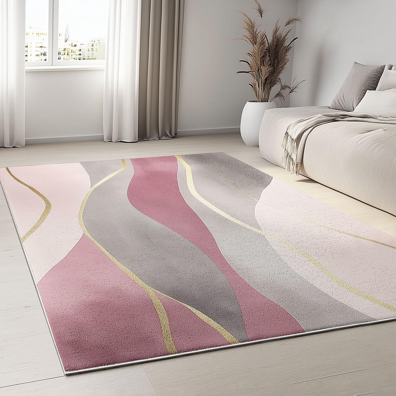 Générique Vagues Aquarelles Lavable Tapis 140 x 200 cm Tapis Poils Courts antidérapant, Doux Antidérapant Texture Vague Aquarelle pour Chambre à Coucher Salle à Manger Salon