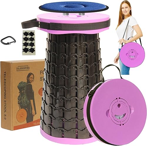 ALEVMOOM Taburete plegable XXL actualizado 2026 de 19.7 pulgadas con cojín, 1000 libras de peso máximo, taburete telescópico portátil resistente,