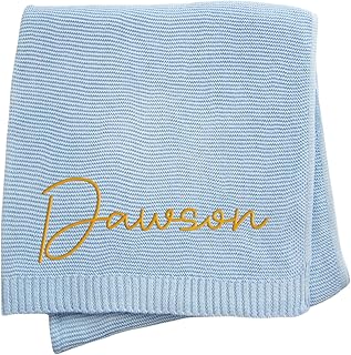 JIOJOG Personalised Baby Blankets - Customised Newborn Soft Cotton Blanket with Name, Personalised Baby Girl/Boy Gifts, Customised Newborns Blanket for Stroller Nursery, 75x100cm