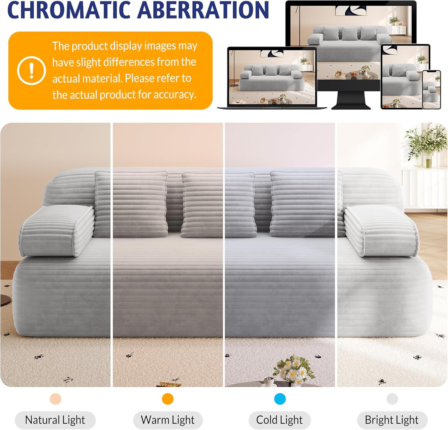 78.7'' Boneless Couches Queen, Corduroy Futon Sofa Bed, Modern Floor Couch, Cloud Convertible Sleeper Sofa Daybed, Comfy Loveseat, 3 Pillows, for Small Spaces, Living Room, Apartment, Gray