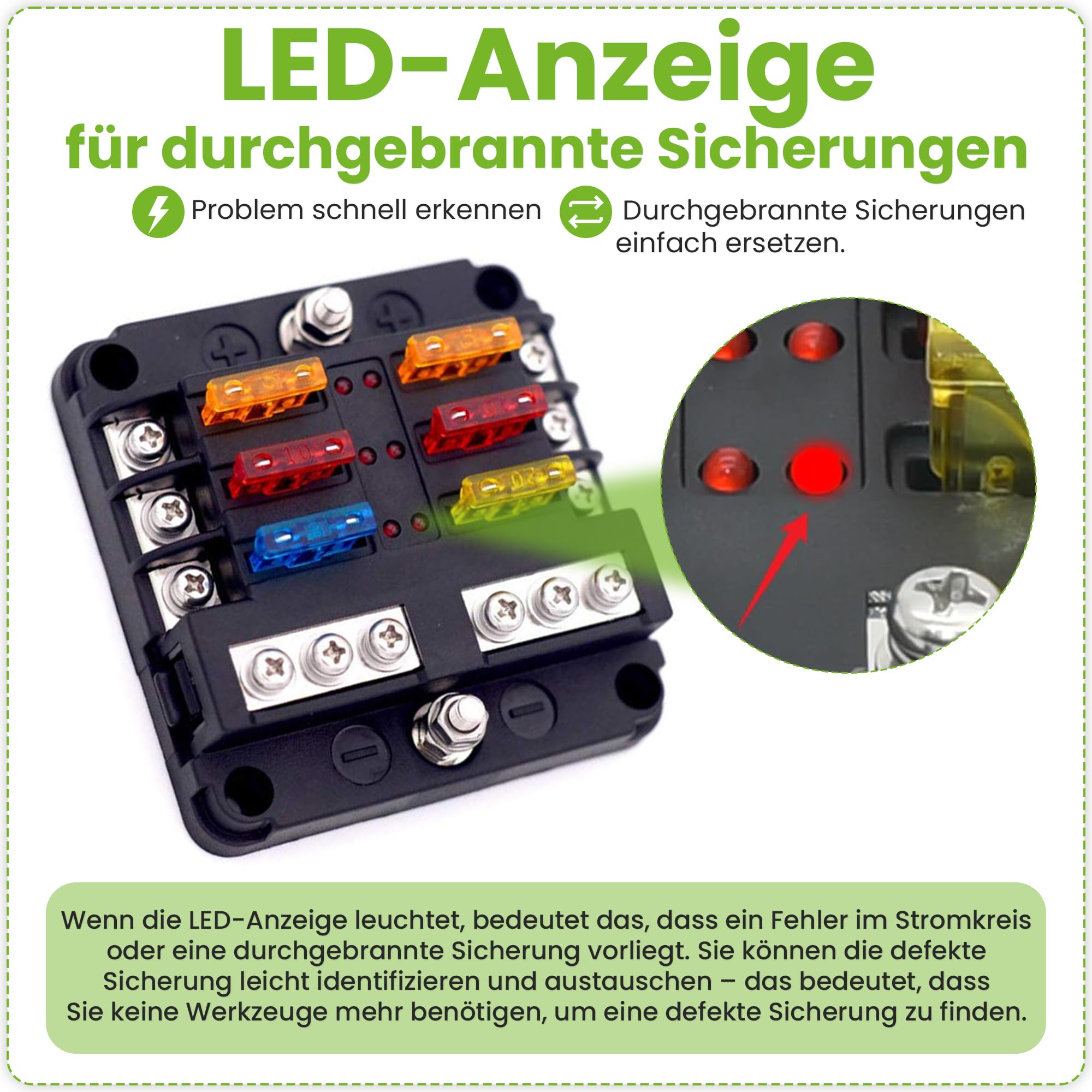 Offgridtec 6-krotny uchwyt bezpiecznika do bezpieczników płaskich z wyświetlaczem LED
